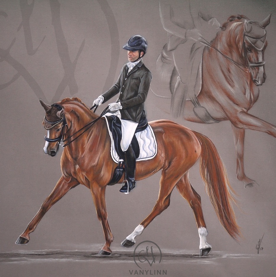 Juriana dressage horse composition pastel realistic.JPG