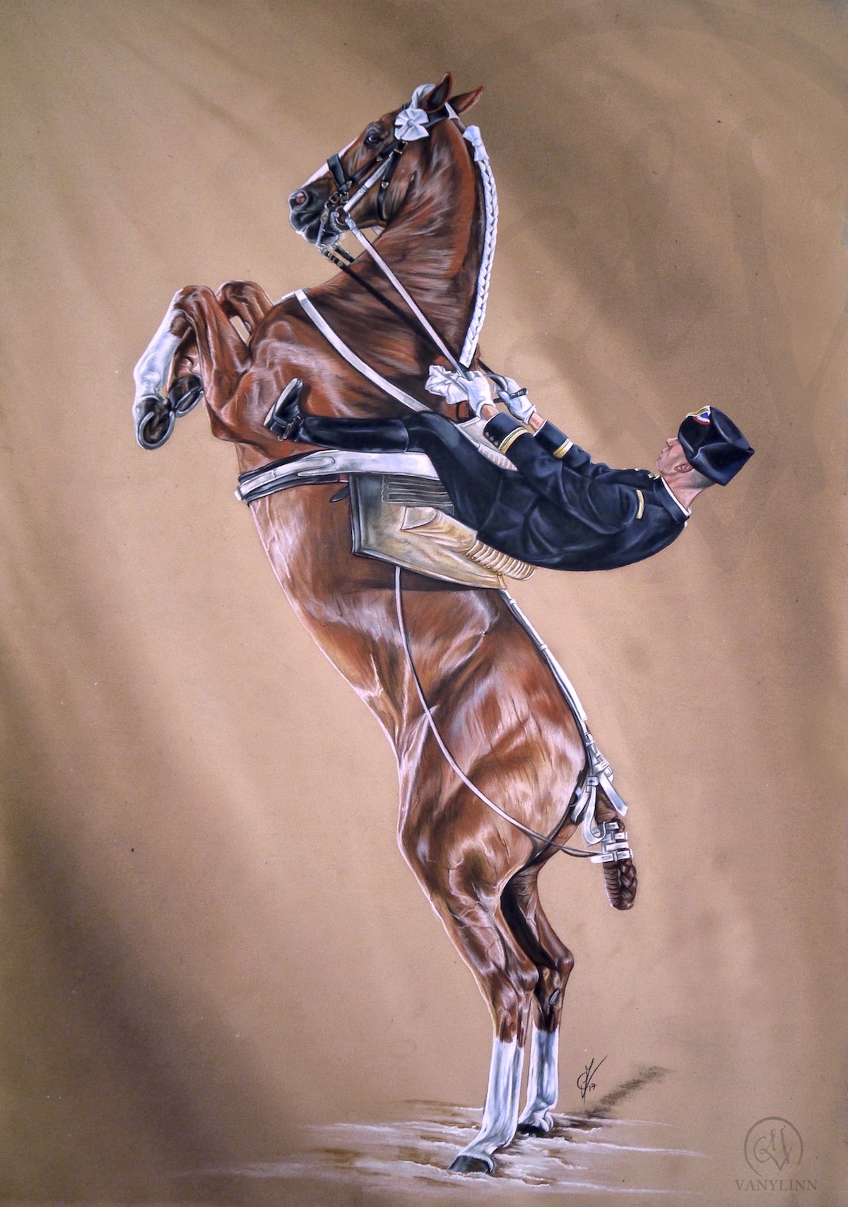 Cadre Noir IV horse dressage pastel hyper realistic.JPG