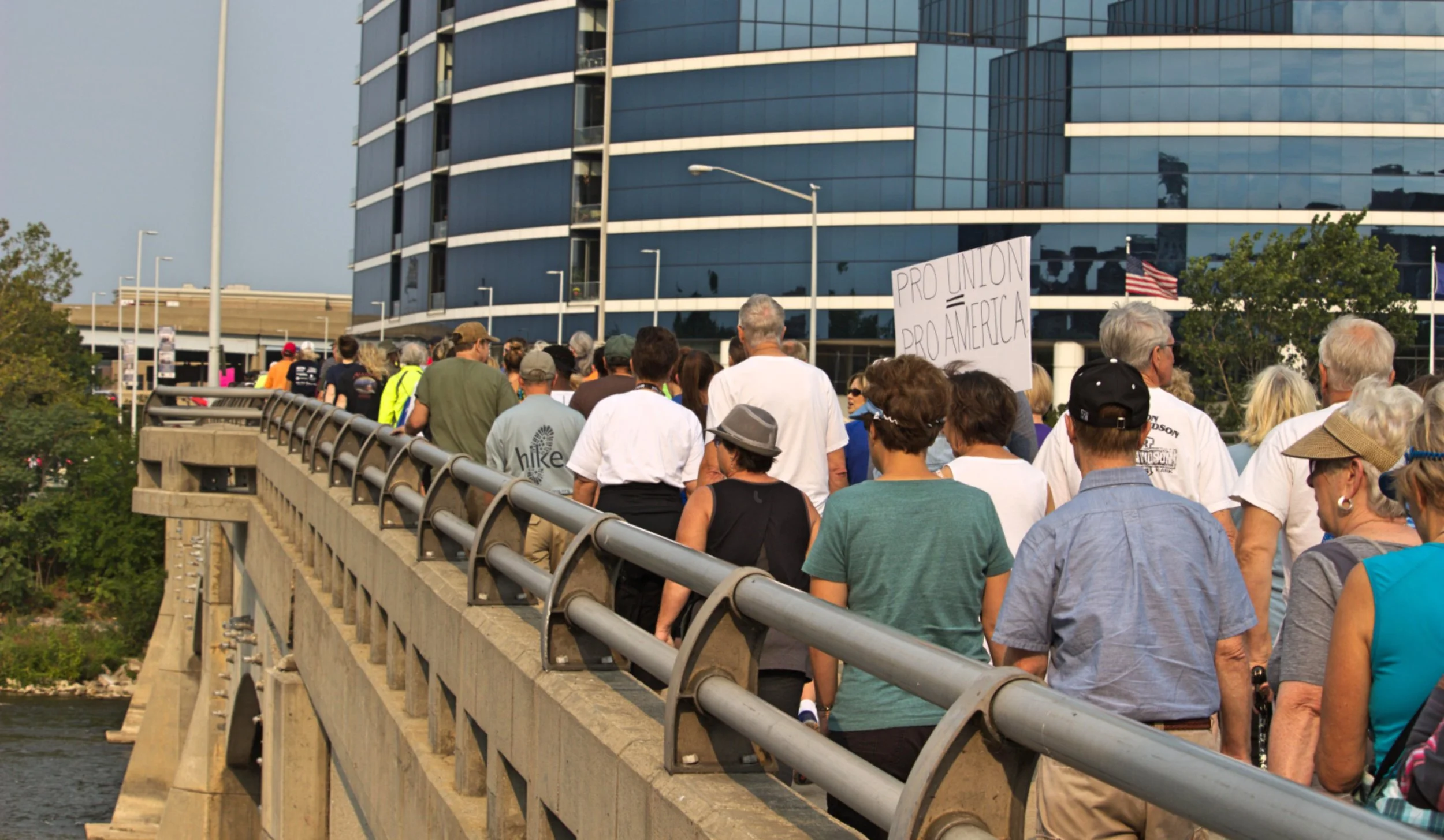 If I had to choose one photo to sum up the day, it would be this one. Most people were just walking across some bridges, but there was a smattering of union talk in there.