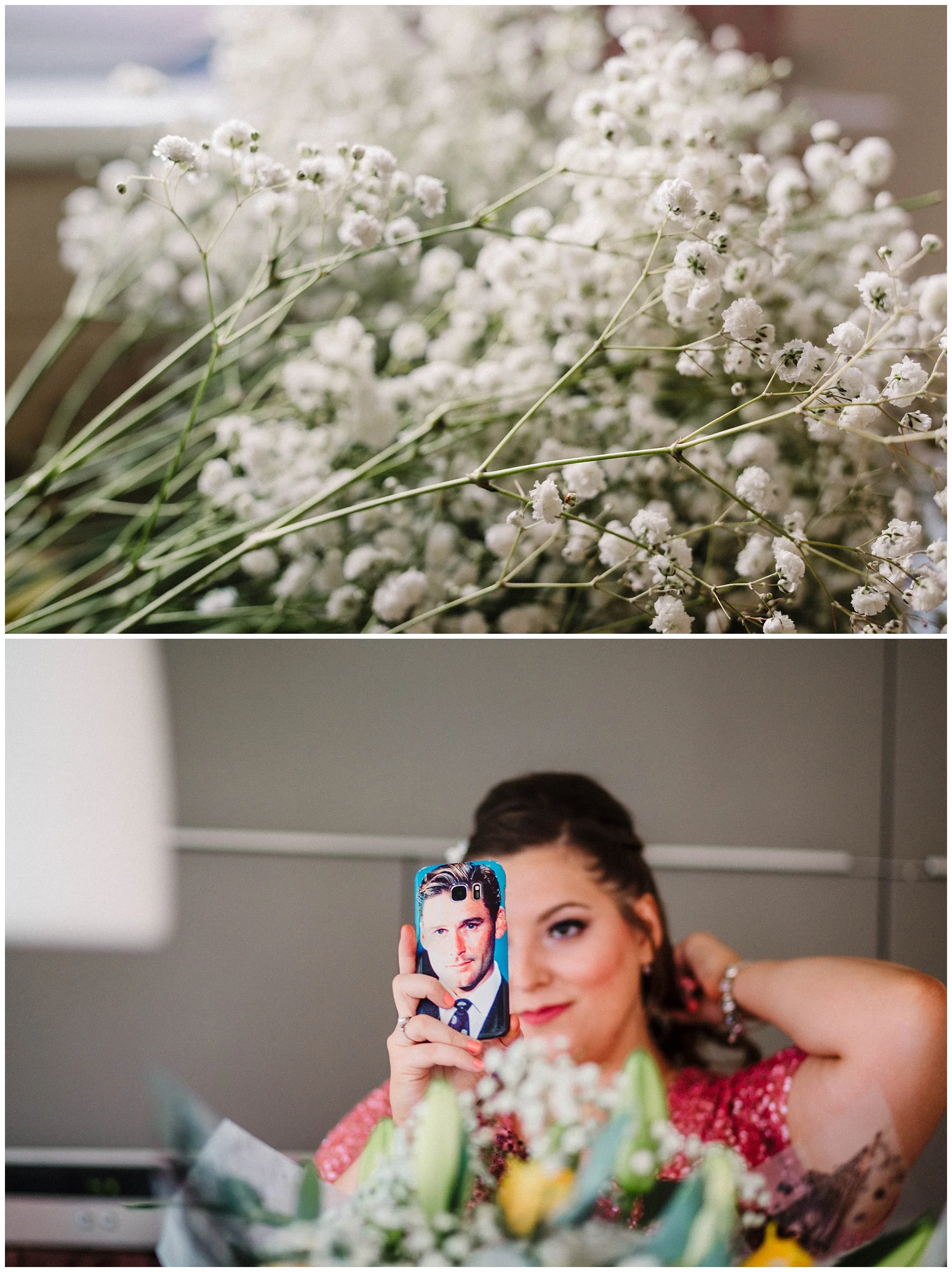 a bridesmaid doing her hair using her mobile as a mirror.jpg