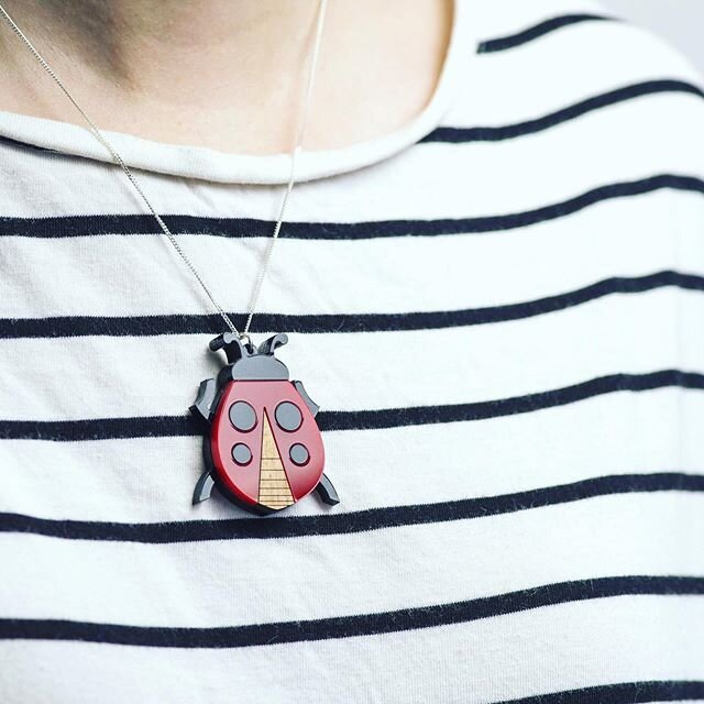 🐞 Heres a ladybird of good luck for you this lazy Sunday morning. &hearts;️
⠀
My necklaces are handmade from laser cut acrylic and cherry wood. They come threaded on an 18 inch sterling silver chain and presented in a beautiful foiled gift box. Gift