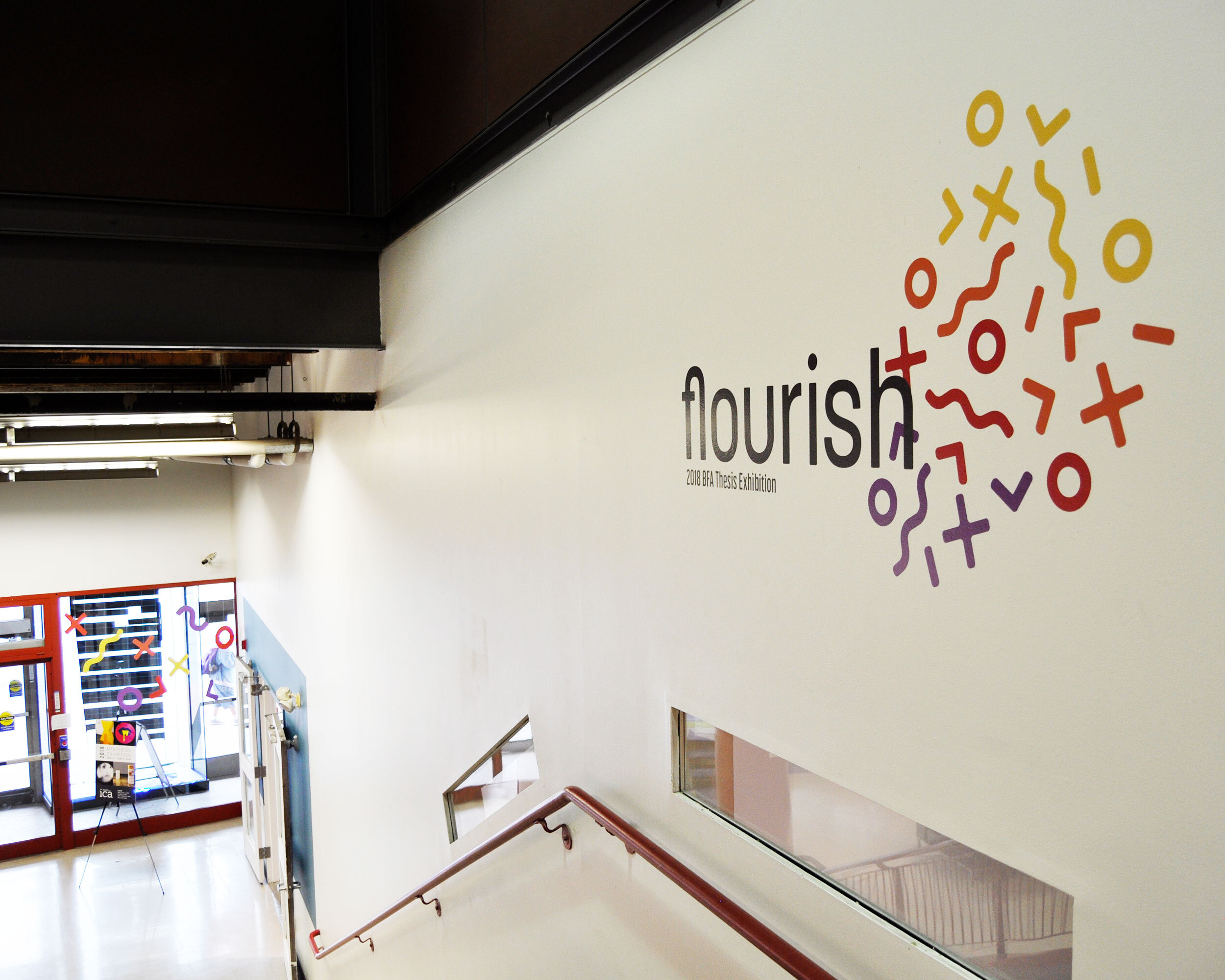 flourish, Maine College of Art front lobby and stairway, 2018