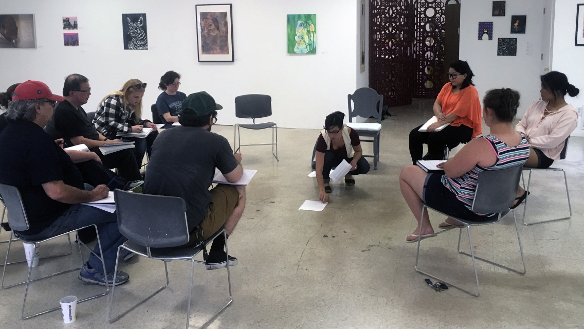 Ekphrastic Statement Writing Workshops with University of Missouri-St. Louis BFA students, Ferguson, Missouri. Photo by Mike Behle © 2017