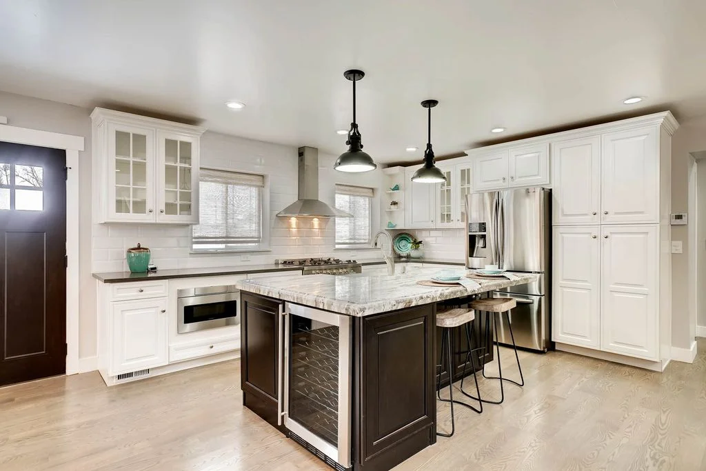 View of the new kitchen island and layout.