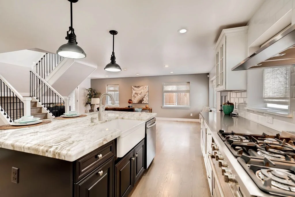 View from the new kitchen to the living space beyond.