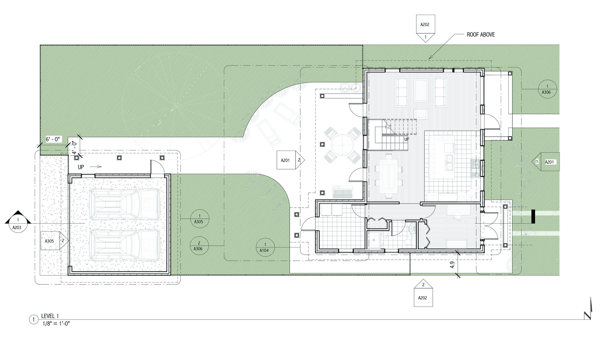 Site plan with new garage and completely renovated interior first floor.