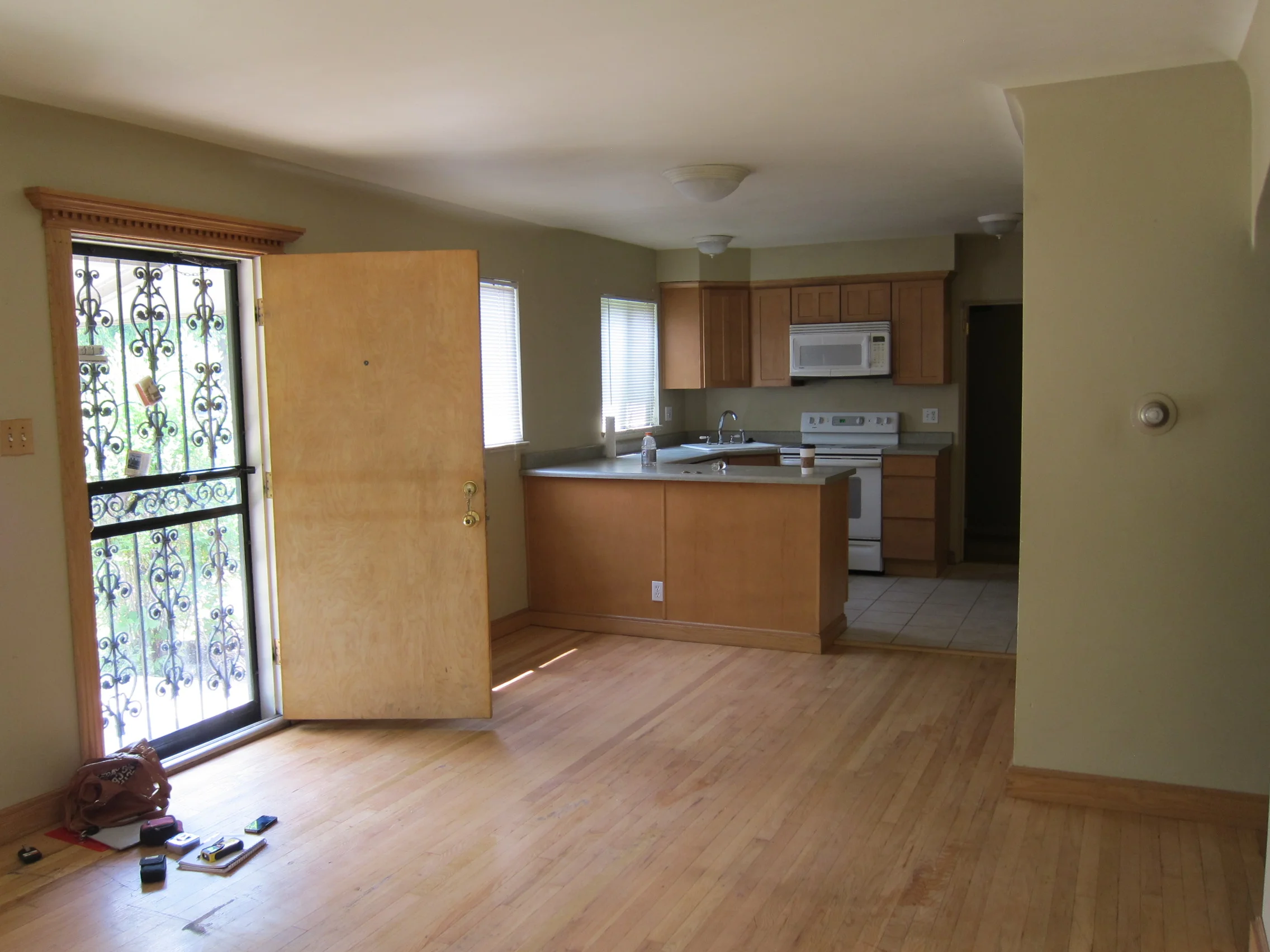 Pre-construction view of the old kitchen and living area.
