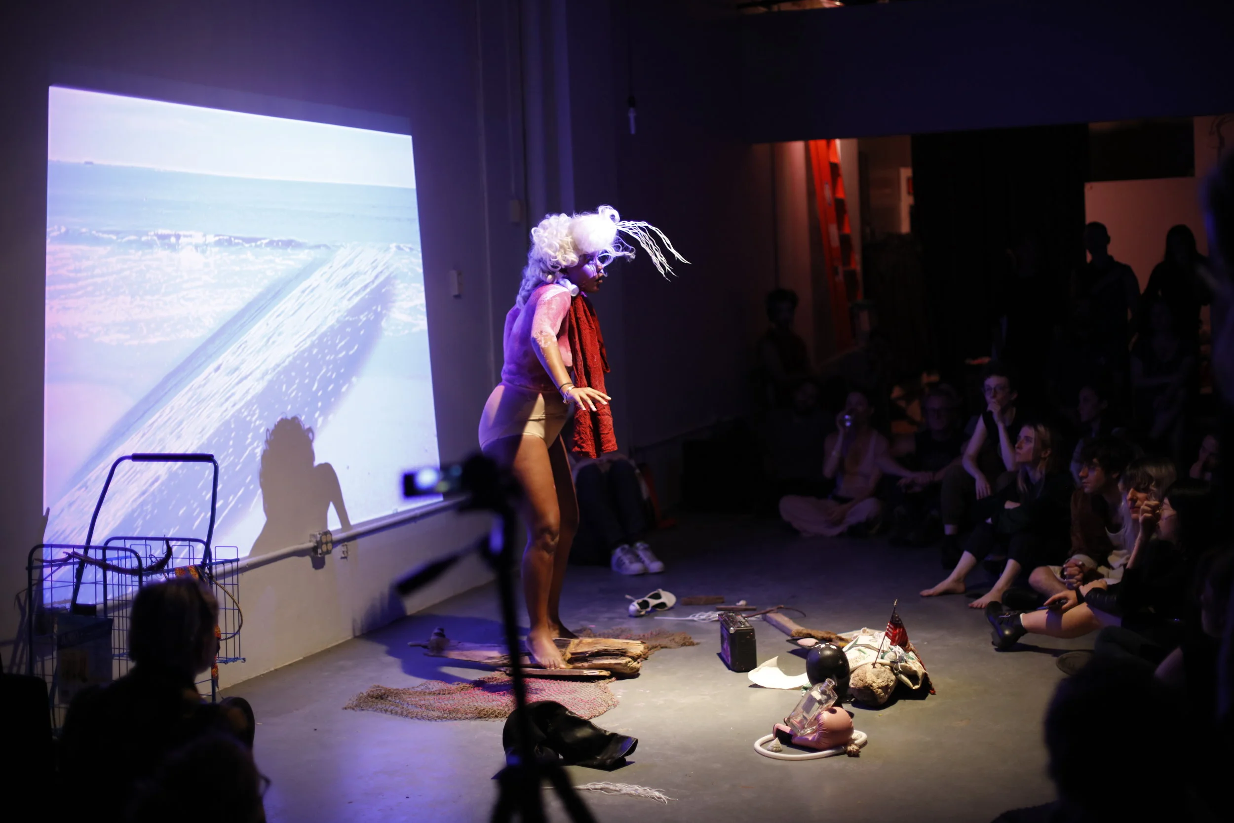  Photo by Miao Jiaxin  An image from my performance “Fragmentina’s Motherland” at Grace Exhibition Space in New York, NY.  Here’s a description of the work and its themes    “Fragmentina, an otherworldly and bewildered being, wakes up on an unknown s