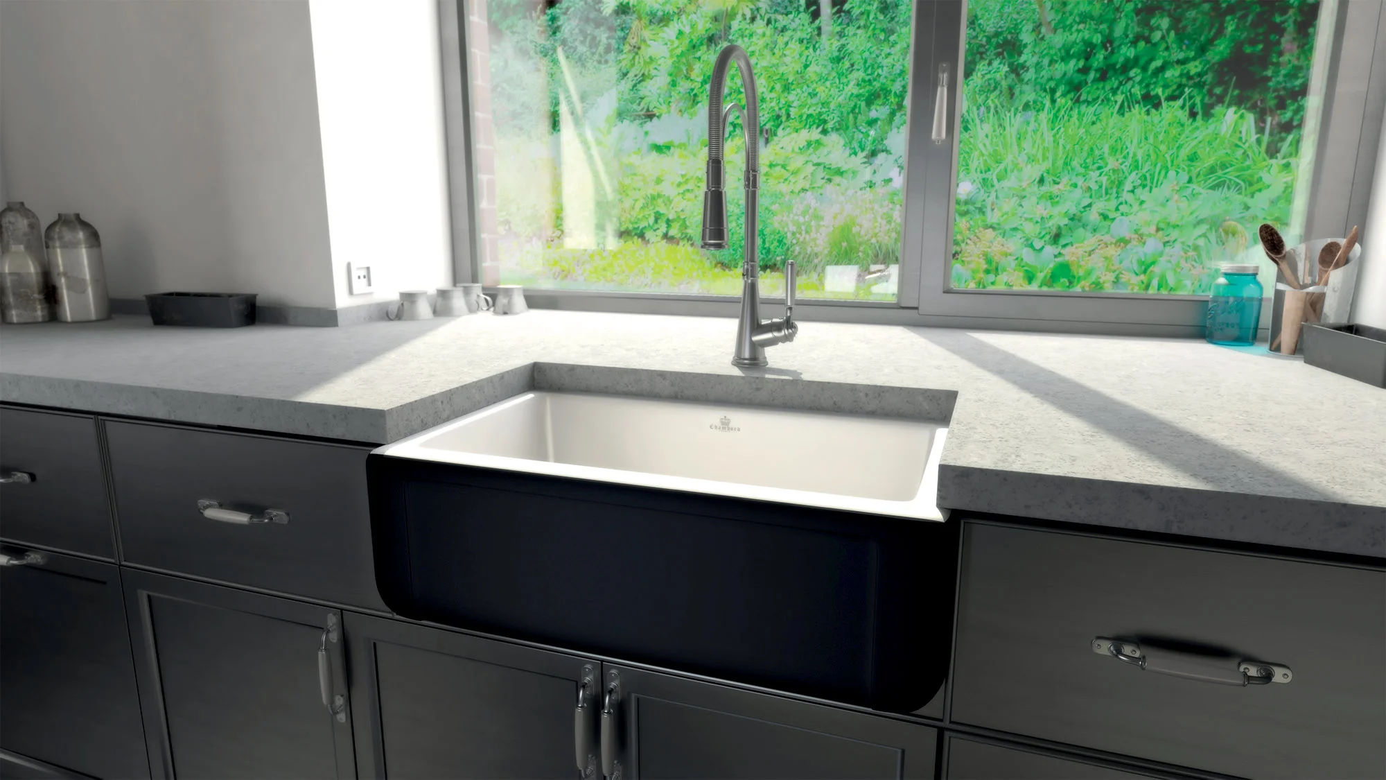farmhouse sink in black & white combination | Chambord