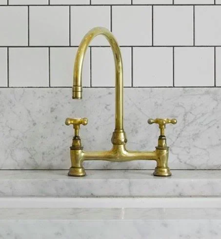 Unlacquered brass bridge kitchen faucet | Barber Wilsons