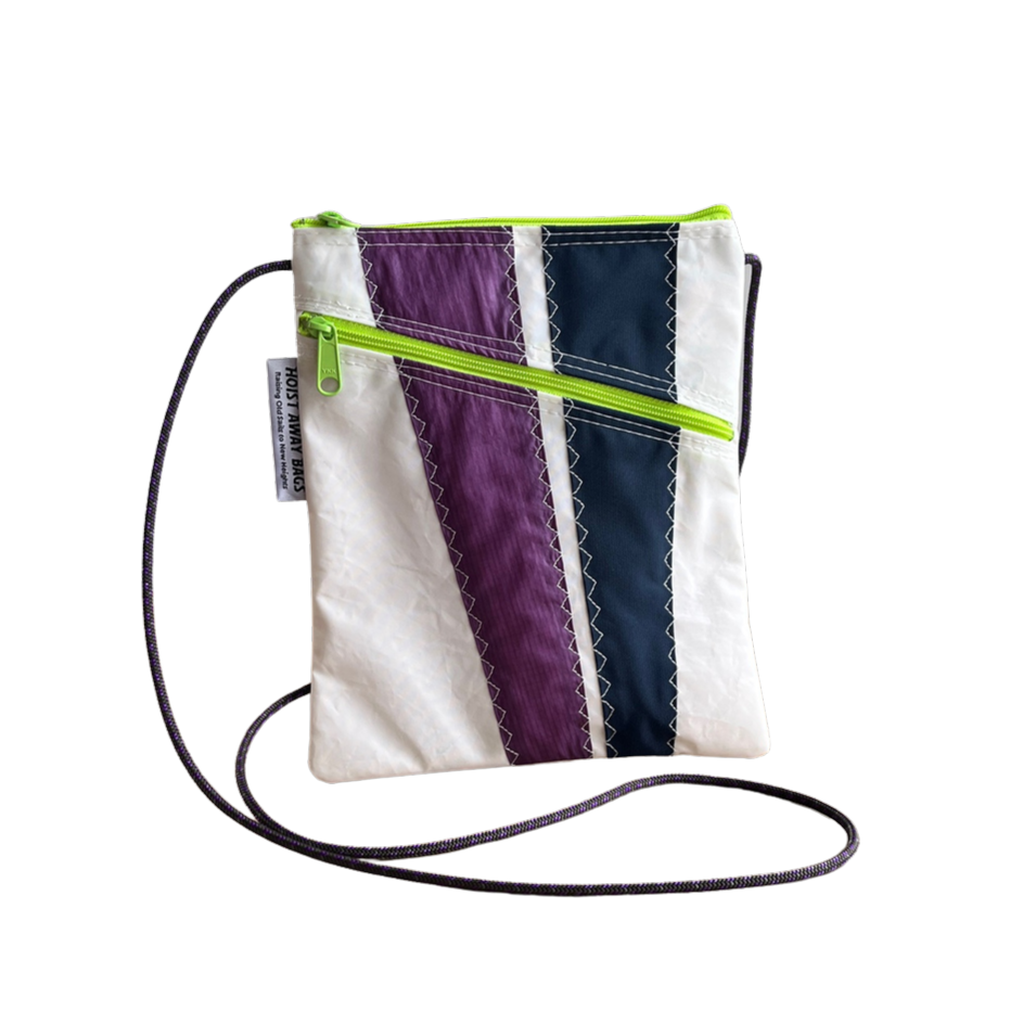 2 POCKET CROSS BODY SAILBAG: Navy, Purple and Lime Green