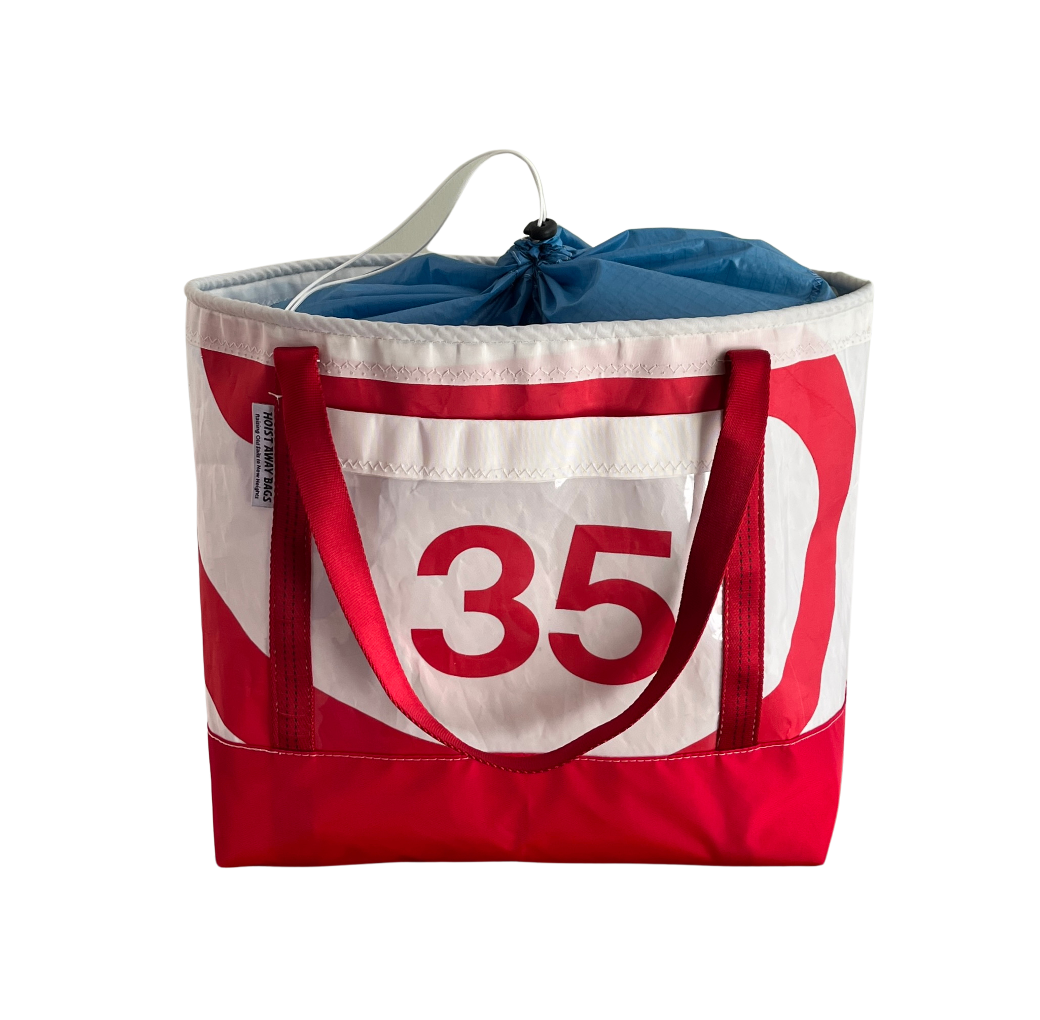 STOWAWAY BAG (Large): Red and Dusty Blue