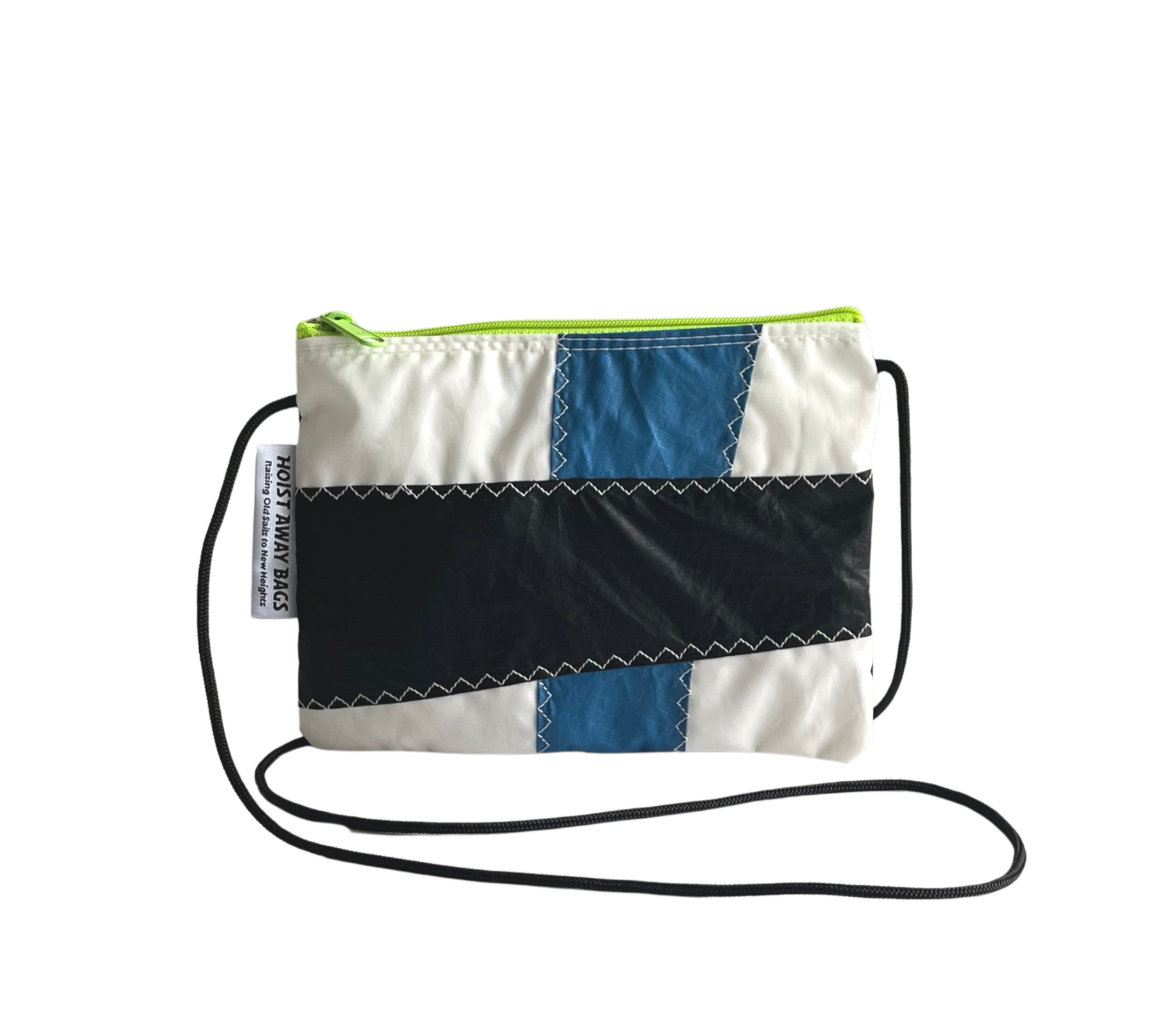SINGLE POCKET CROSS BODY BAG: Black, Dusty Blue and Neon Green