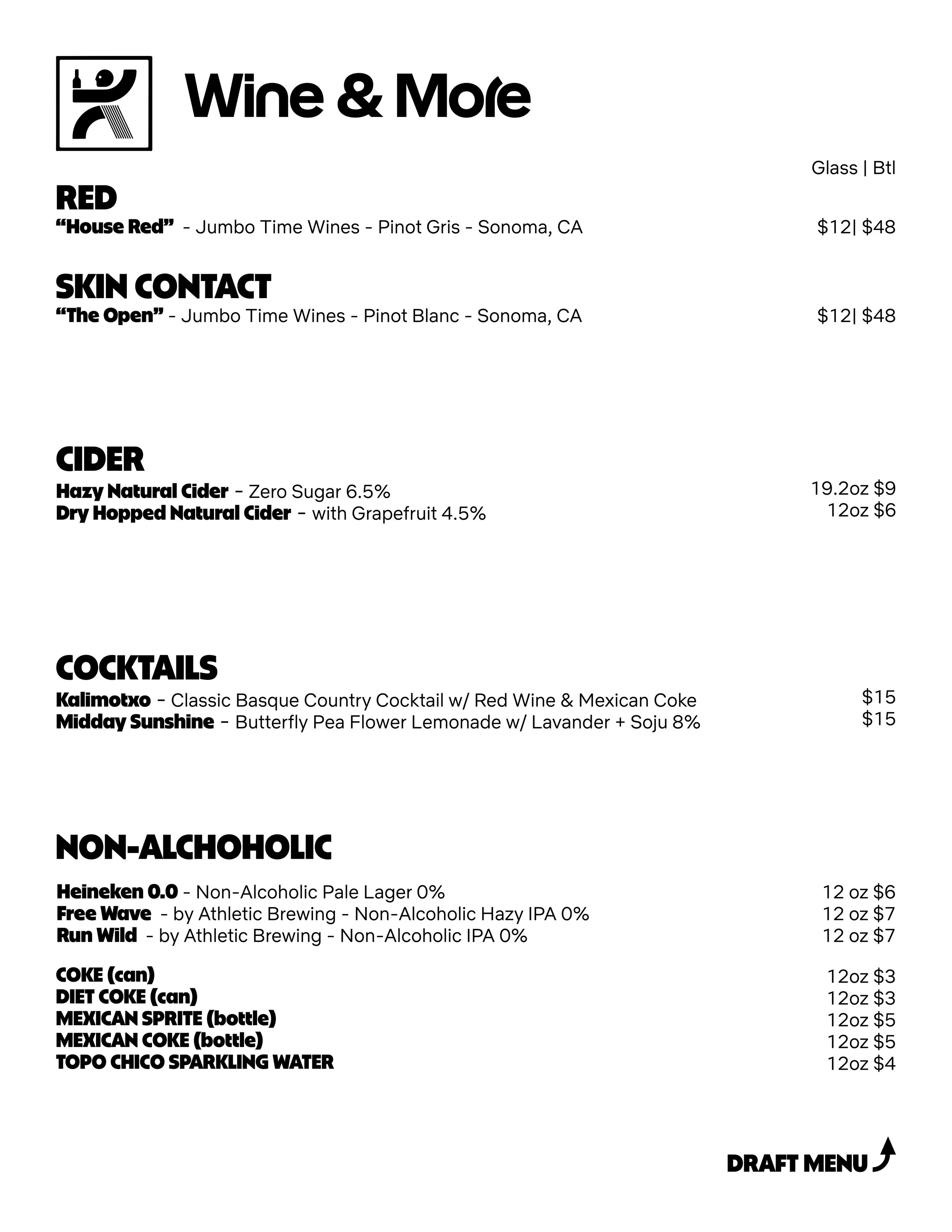 Natural Wines, On-Site Cellared Saison Bottles, Cocktails,