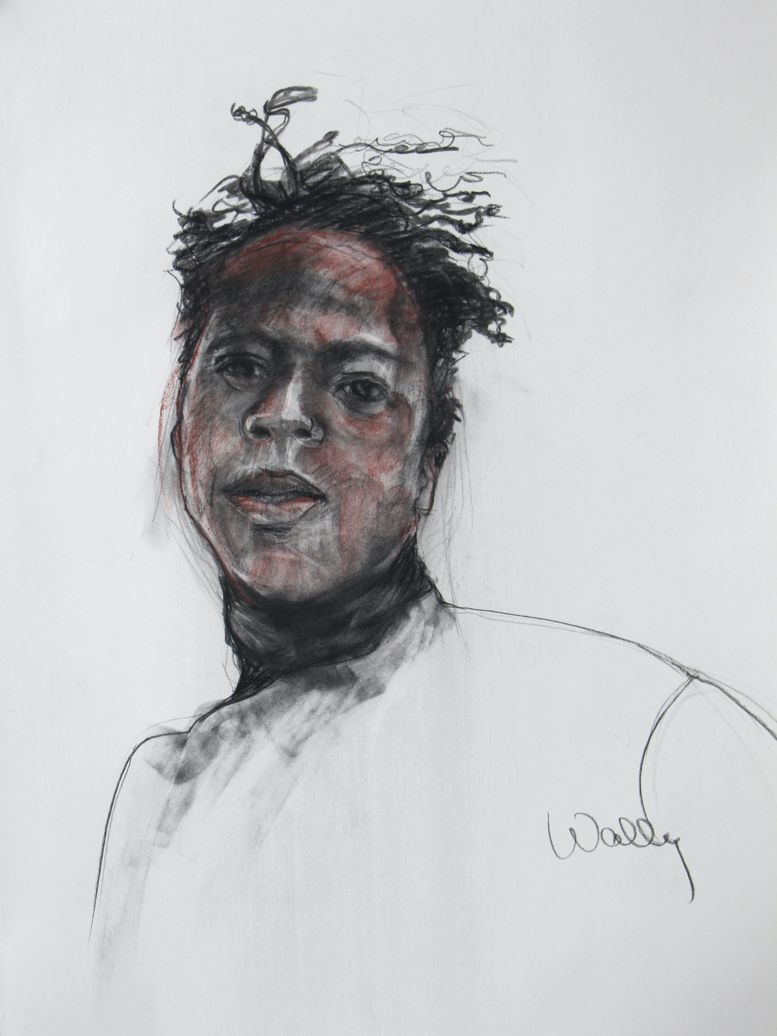  WALLY KAPLAN  The Look,  2018. 18x24”. Charcoal, conte, sanguine, and pastel on paper. $950.00. 