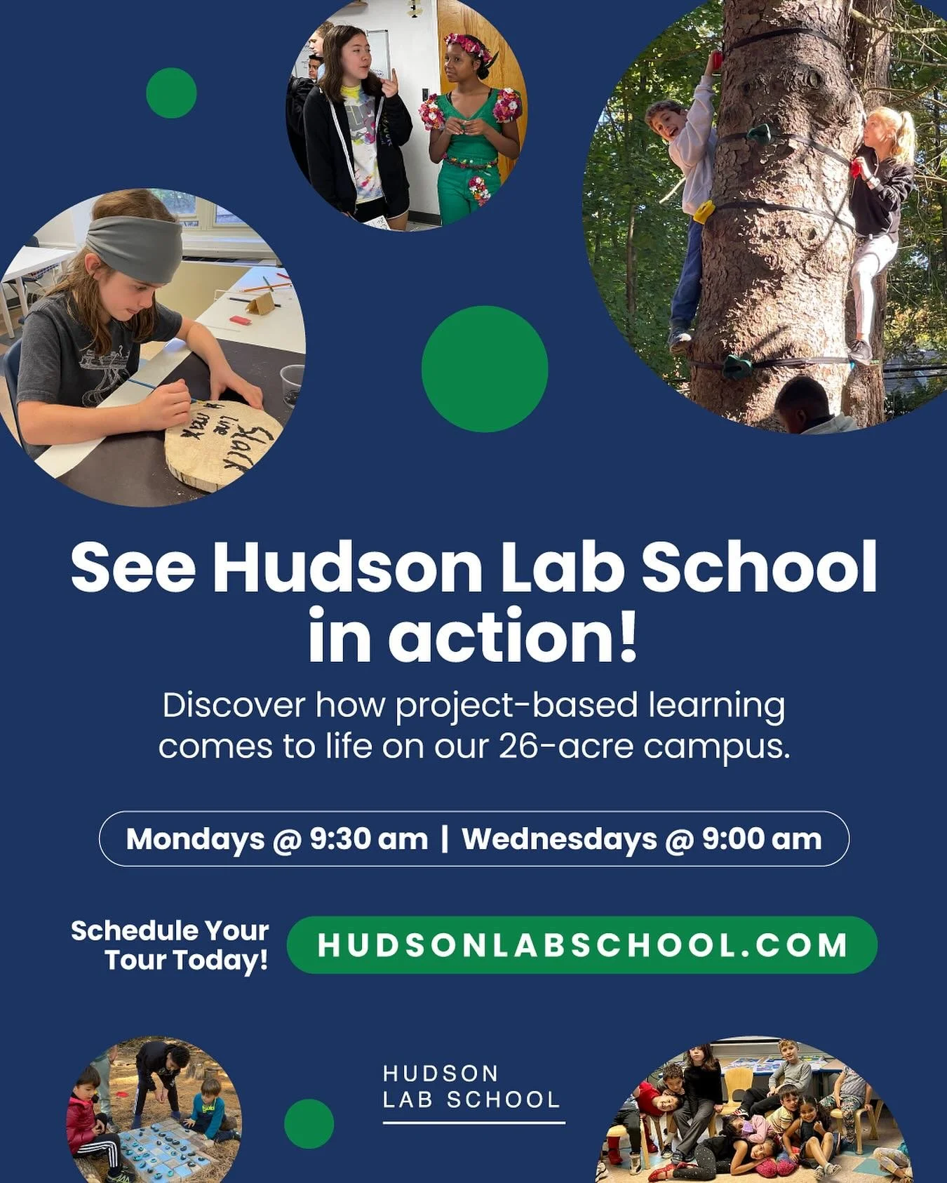 See Hudson Lab School in action!
Discover how project-based learning comes to life on our 26-acre campus.

Mondays @ 9:30 am
Wednesdays @ 9:00 am

Schedule Your Tour Today!