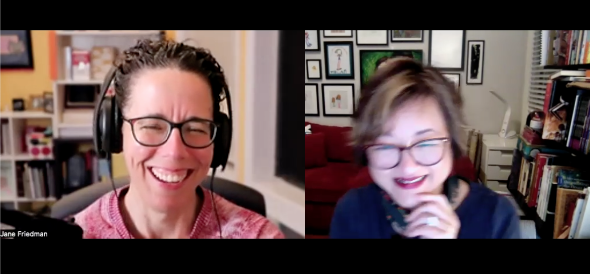 Jane Friedman laughing with Shirin Yim Leos