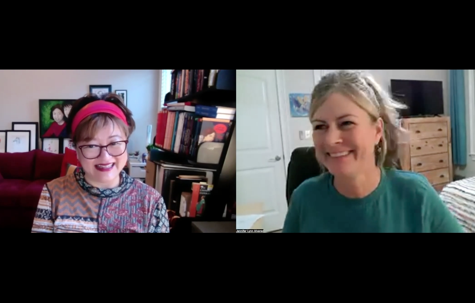 Shirin Yim Leos and Jennifer Lynn Alvarez laughing before workshop