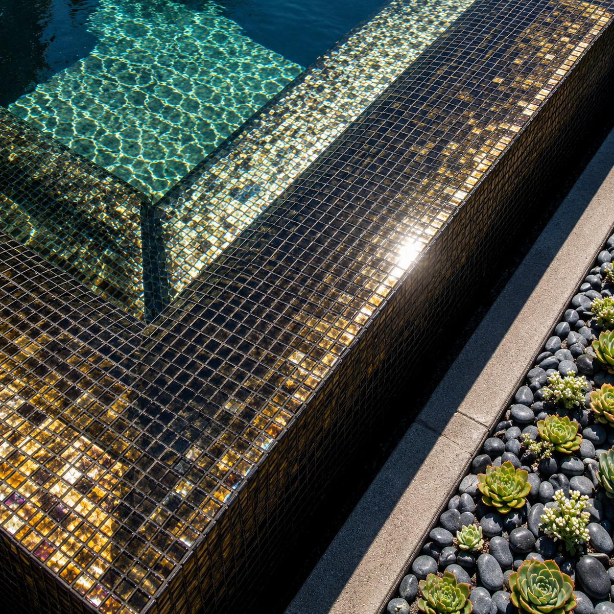 Luxury Gold Mosaic Pool and Spa Design
