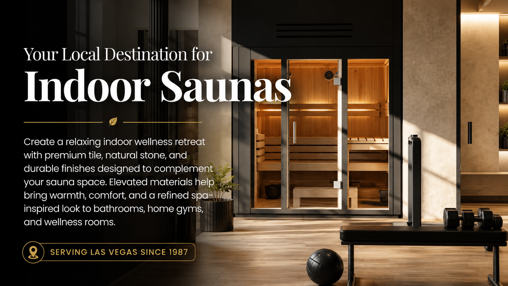 Luxury indoor sauna with warm wood, glass doors, natural stone and home wellness design features in Las Vegas.