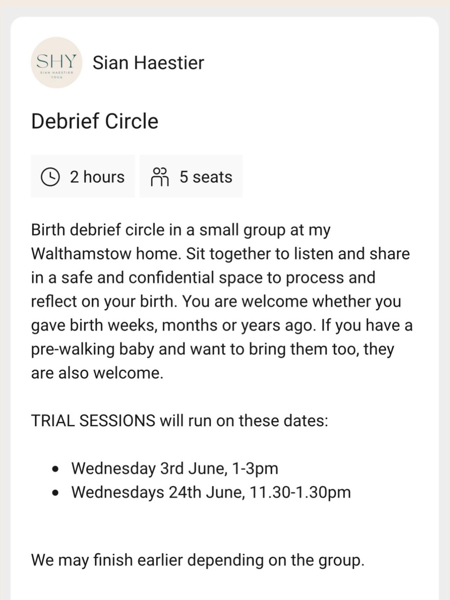 I&rsquo;m running a very small donation-based circle at home this Wednesday for anyone who would like to sit together and share about their birth experiences. This is about listening and feeling heard, supported and held in community.

There&rsquo;s 
