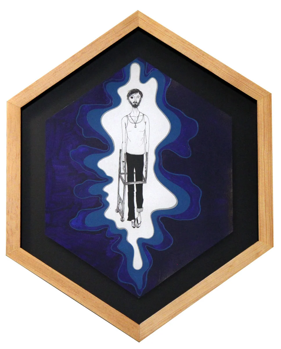 Herbert Baglione Past, Present & Future Series # 3 Ink and Gouache on Paper 13" x 9.5" ( framed )