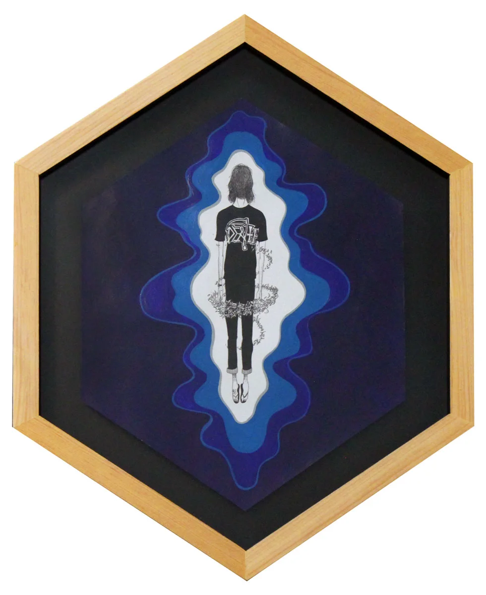 Herbert Baglione Past, Present & Future Series # 5 Ink and Gouache on Paper 13" x 9.5" ( framed )
