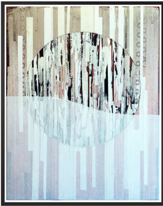 Erik Otto Fusion 3 acrylic, aerosol and paper collage on panel 16 x 20”
