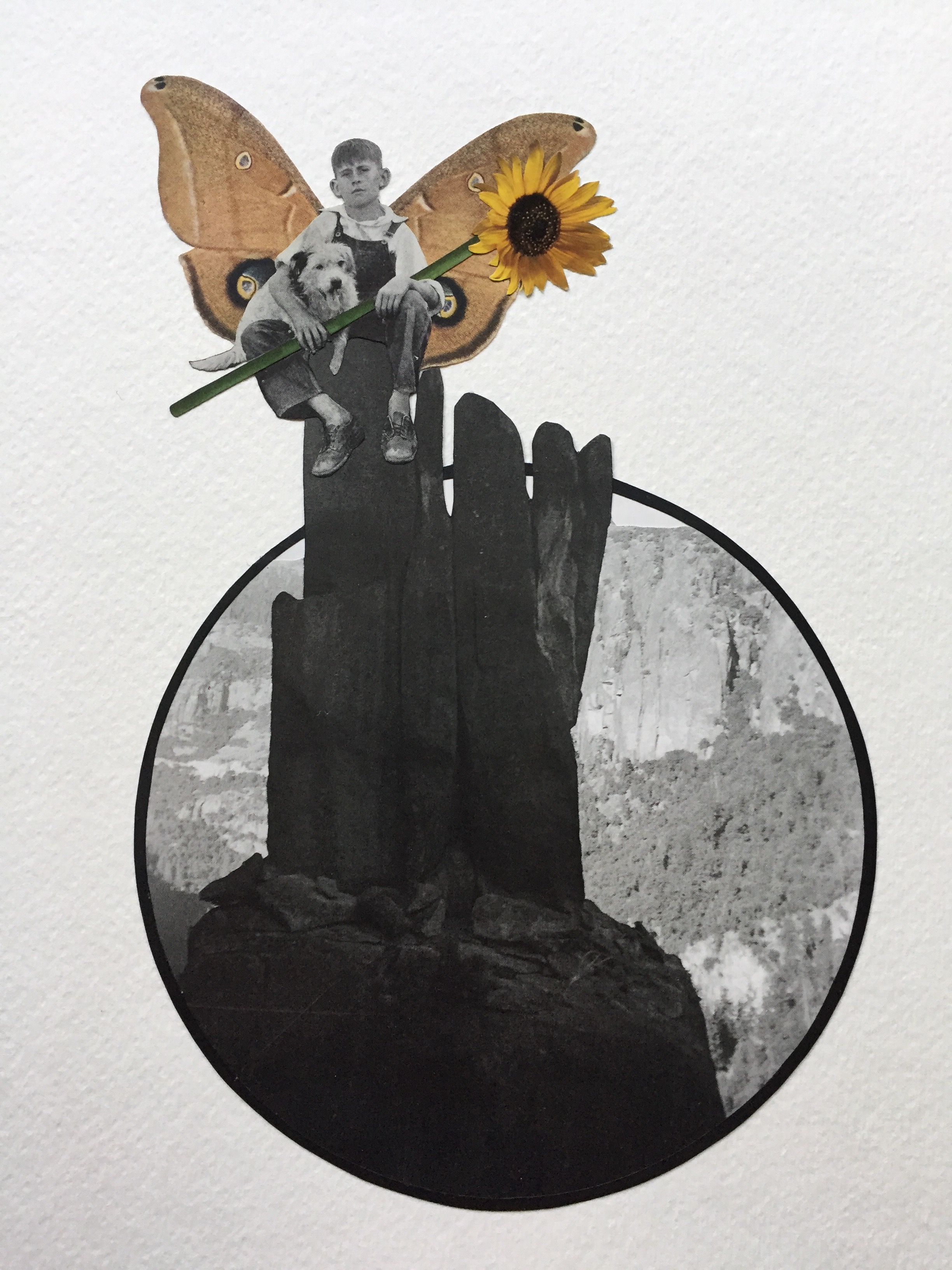 Jay Riggio Waiting on Supper Hand-cut paper from original source material, spray paint & glue on cold press paper 11 x 15”