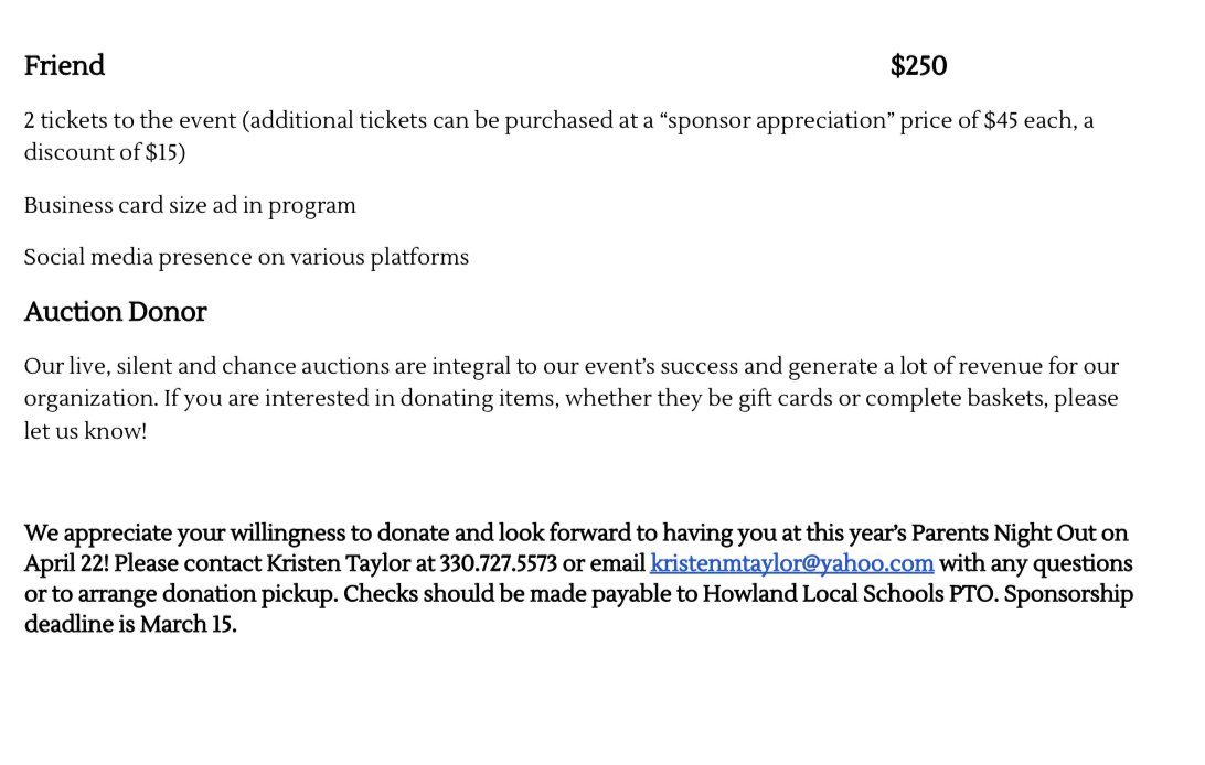 Sponsorship — Howland PTO