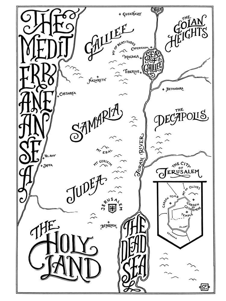 Hand Drawn Map of The Holy Land — Caleb Faires Art & Design hand-drawn-map-of-the-holy-land-caleb-faires-art-design