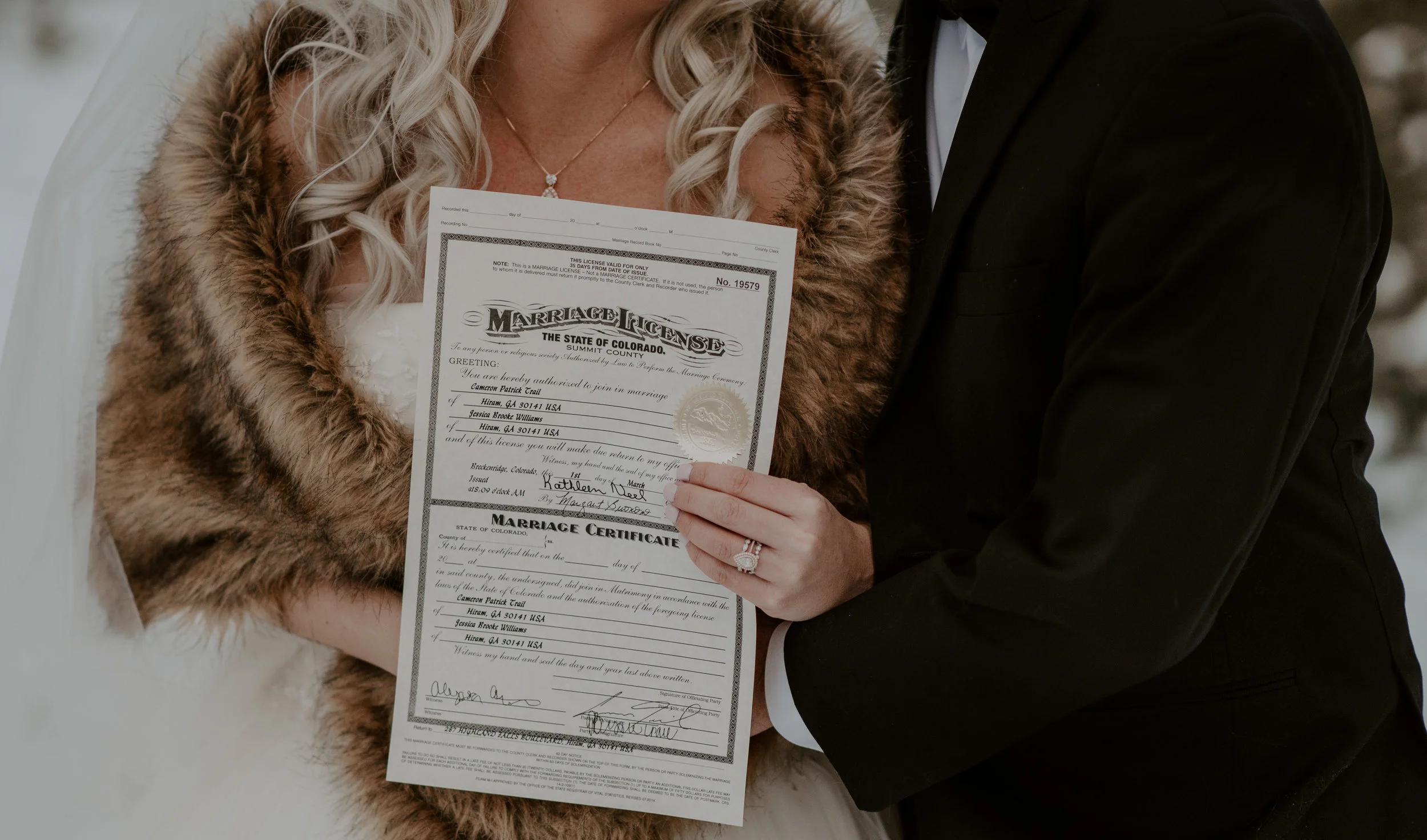  Winter wedding at Sapphire Point in Dillon, Colorado. Marriage license shot by a Colorado elopement photographer. 