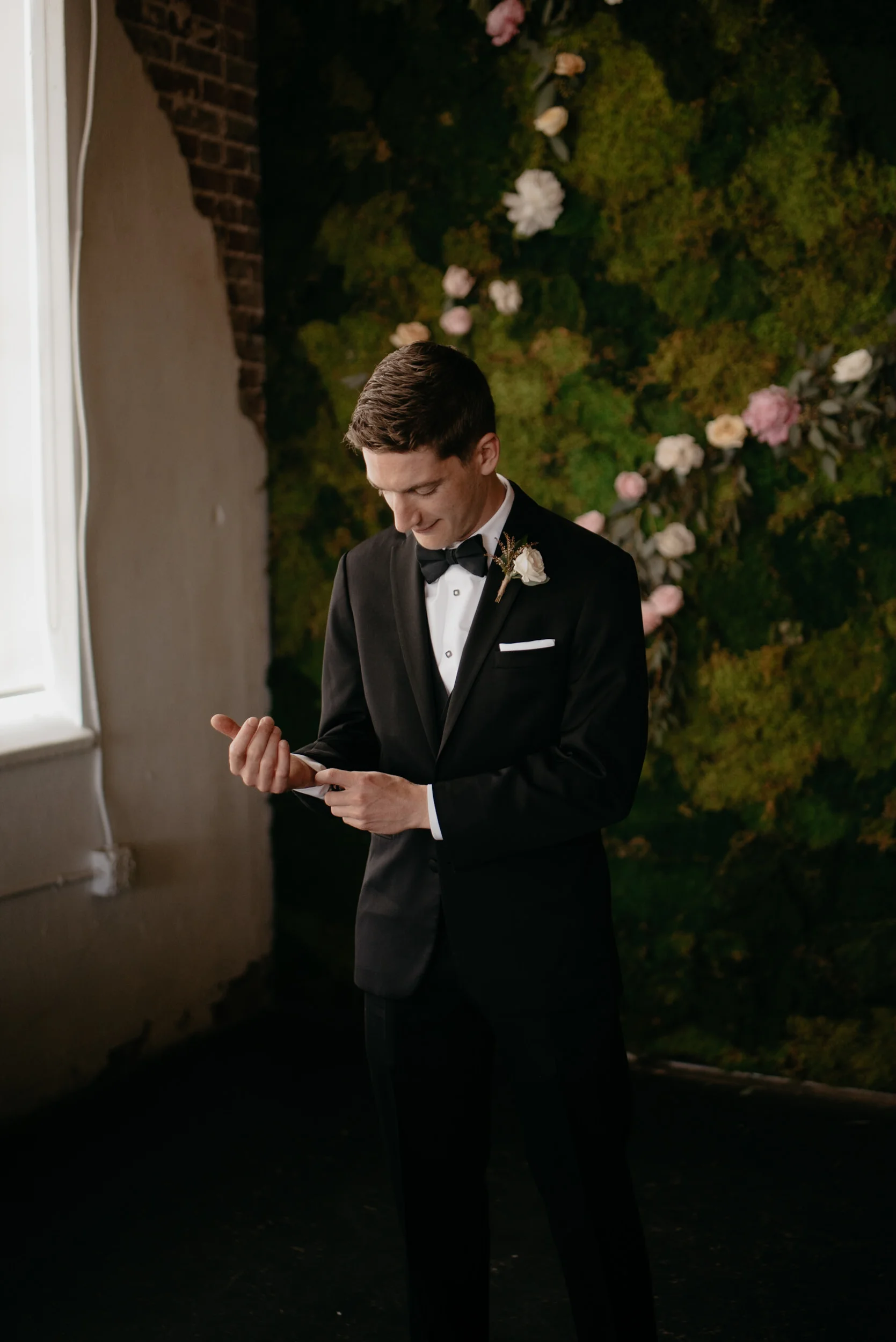  Groom portraits at Moss in Denver. Colorado wedding photographer. 