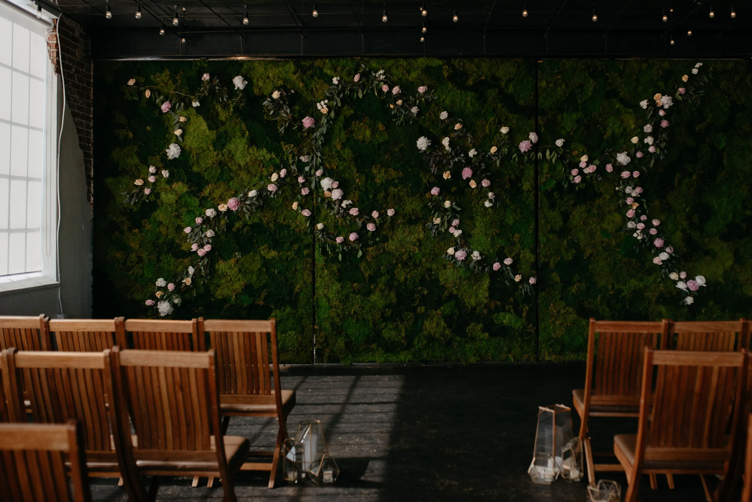  Moss wall at Denver wedding venue Moss. Colorado wedding photographer. 