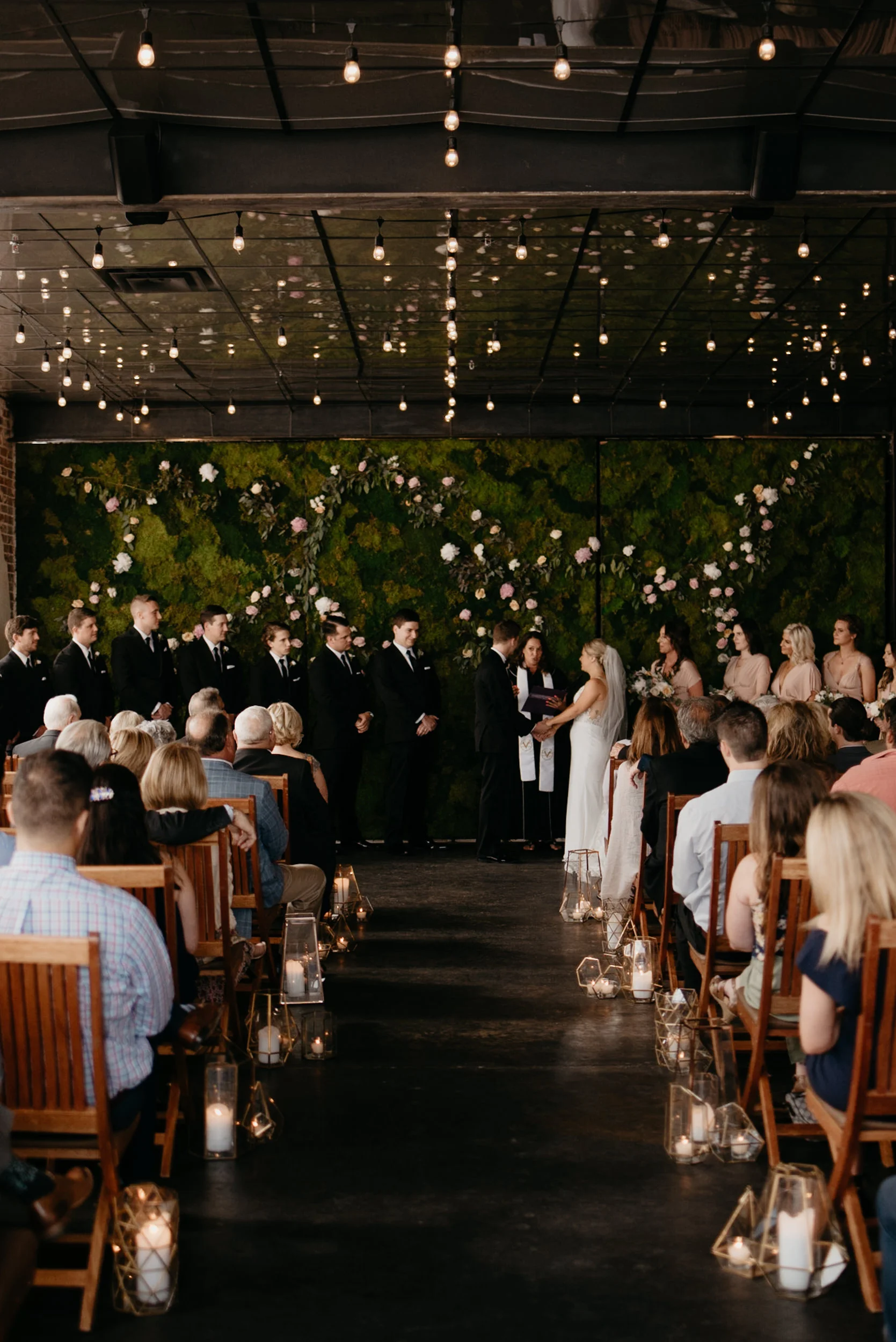  Denver city wedding ceremony at Moss. Denver wedding venue. 