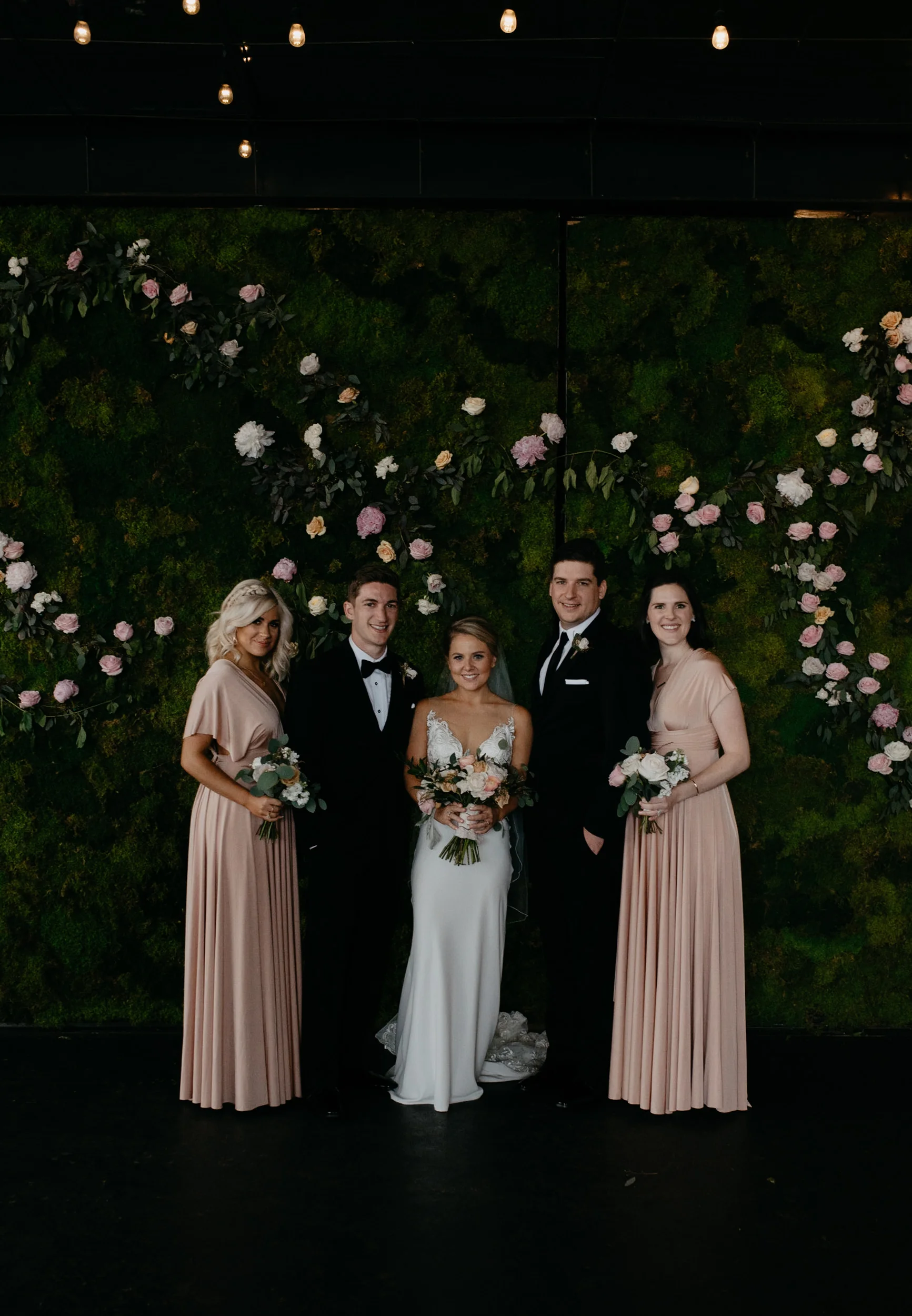  Bride and groom with siblings at Moss in Denver. Colorado wedding and elopement photographer. 