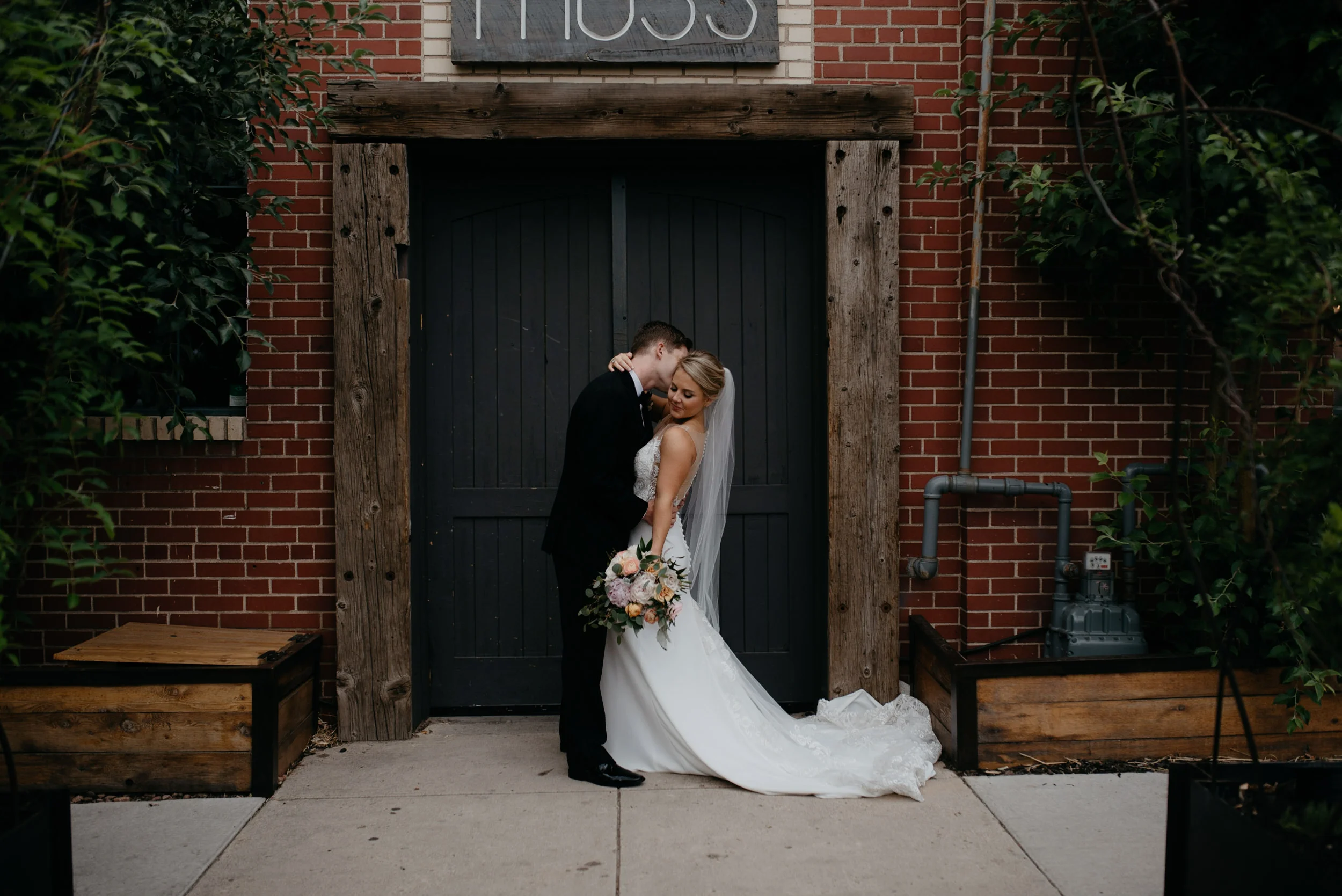  Bride and groom portraits at Moss Denver. 