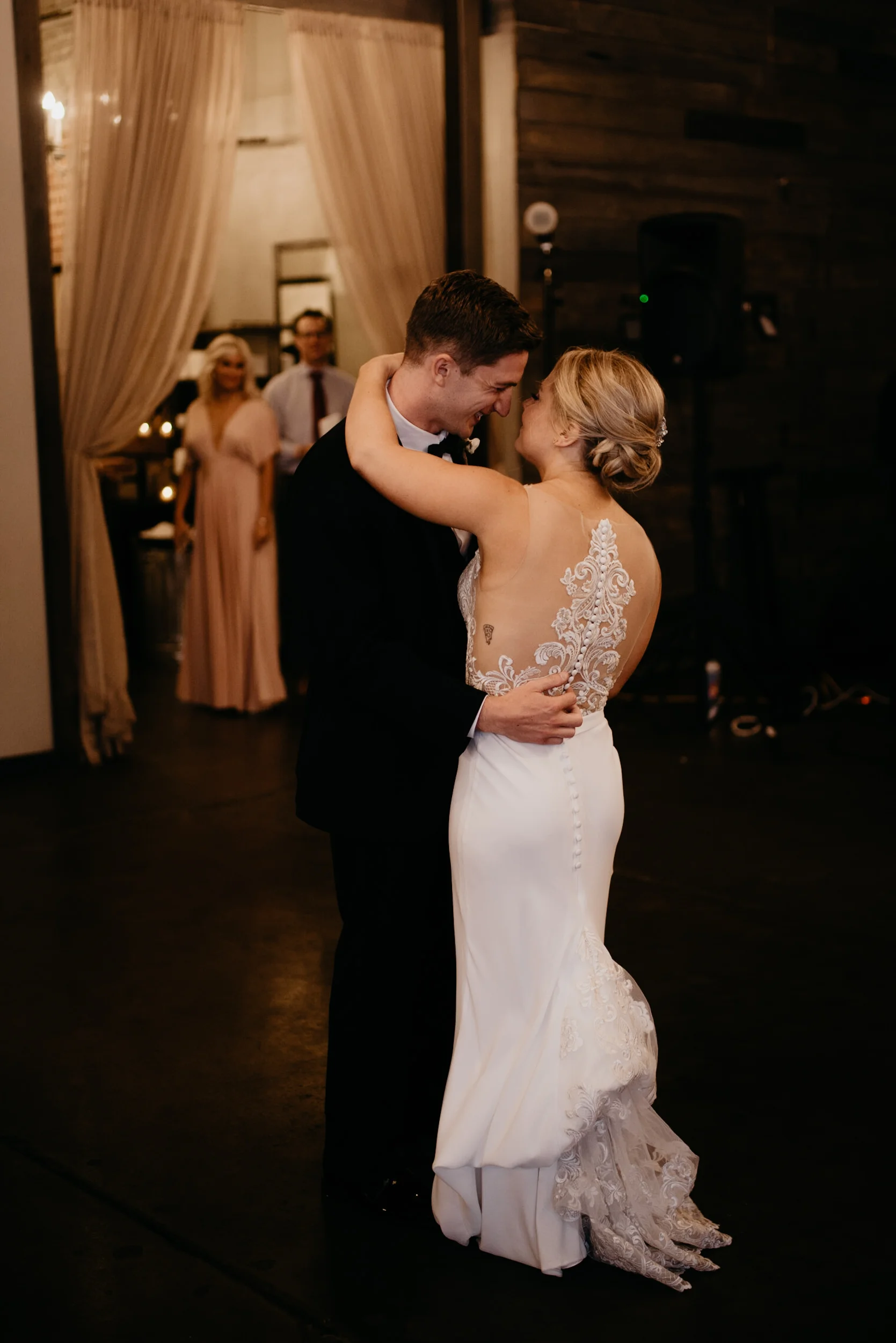  Downtown Denver wedding photographer. First dance at Denver wedding venue, Moss. 