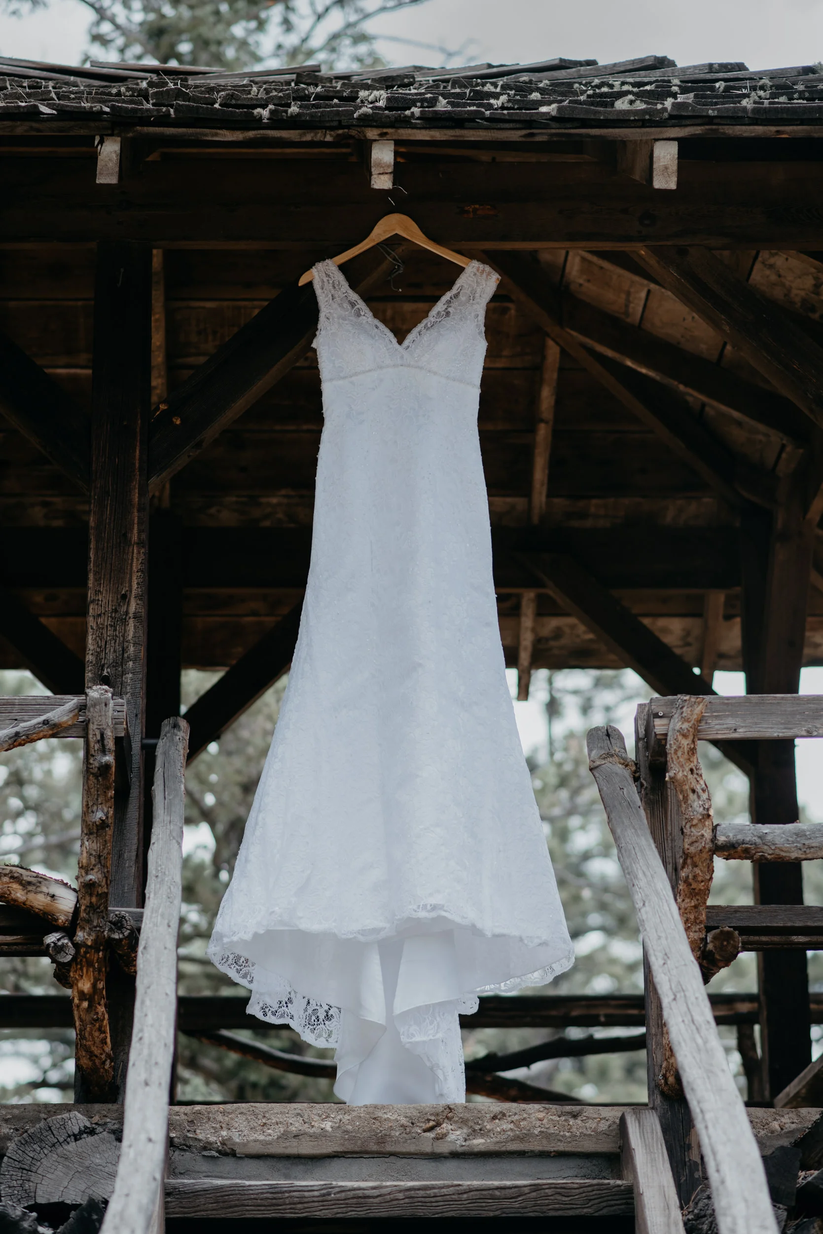  Rocky Mountain National Park elopement. Dress hanging, photo by Alyssa Reinhold. 