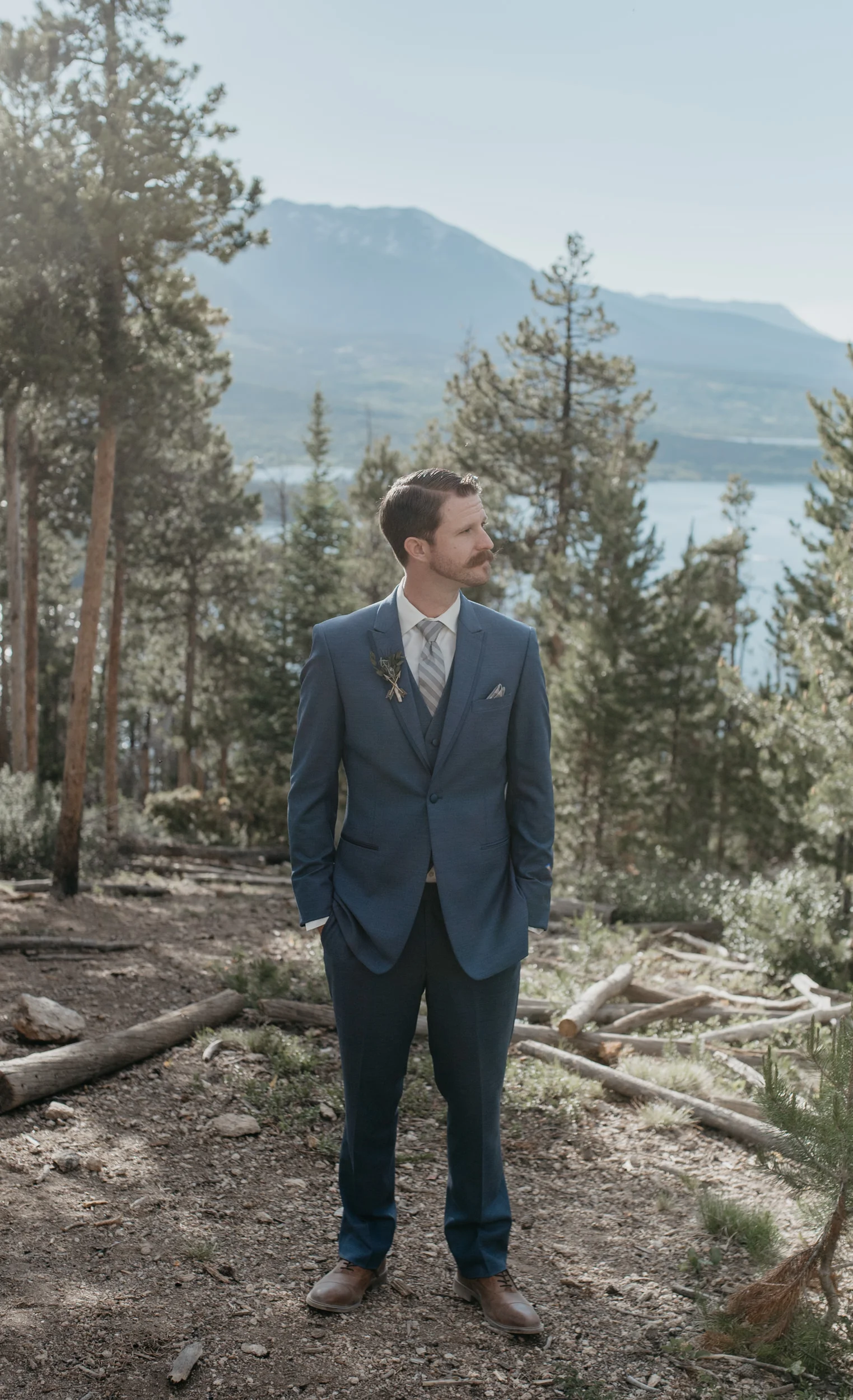  Photo of groom. Sapphire Point wedding in Colorado. Colorado elopement photographer. 