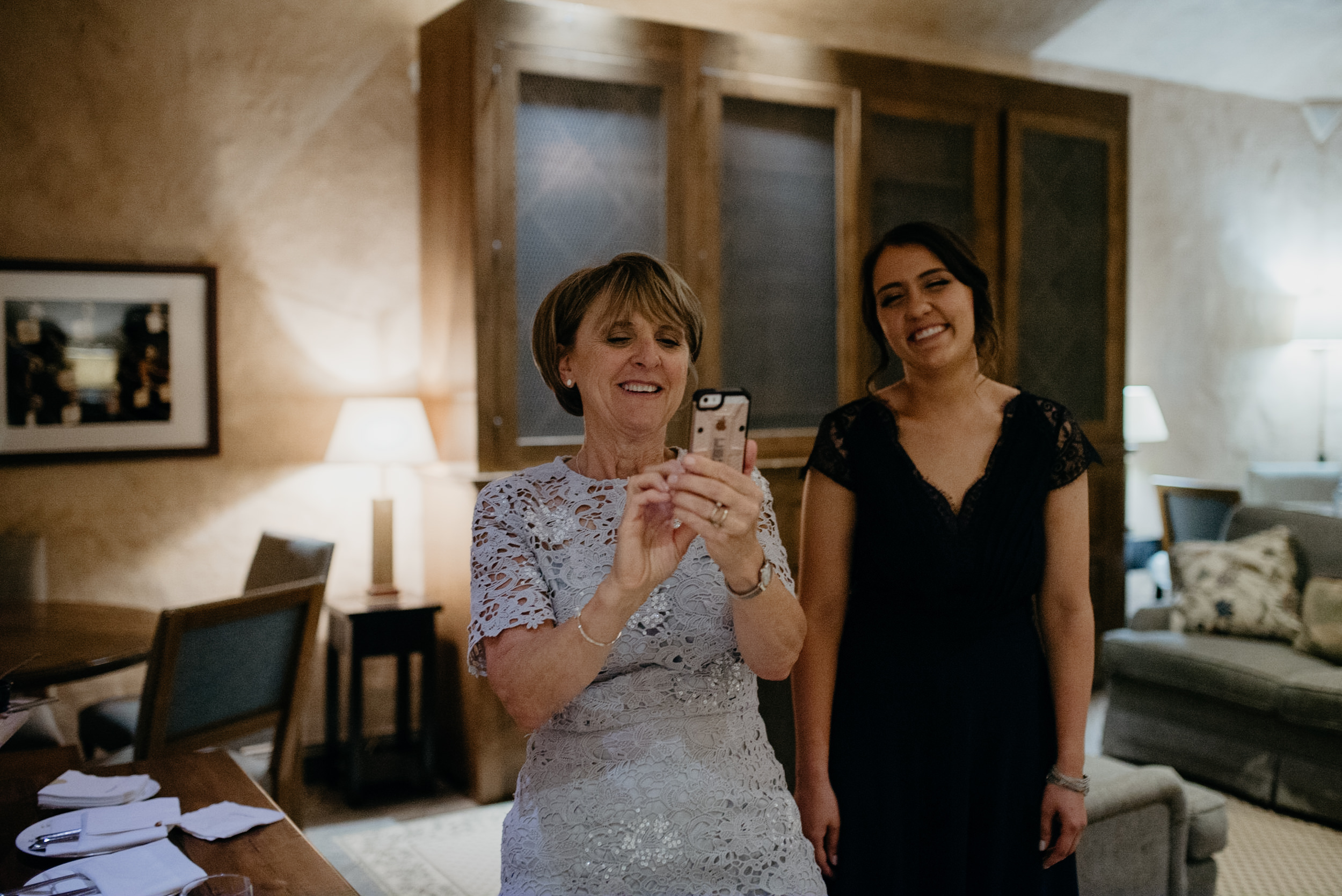  Mom with bridesmaids at Aspen wedding. The Little Nell wedding photographer. 