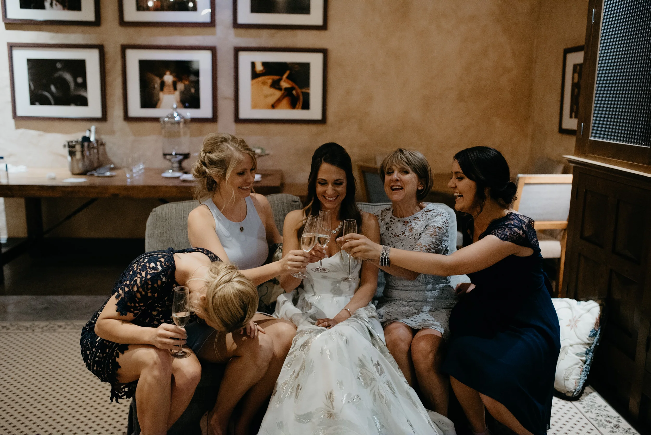  Girls doing toast before wedding at The Little Nell. Aspen, Colorado wedding photographer 