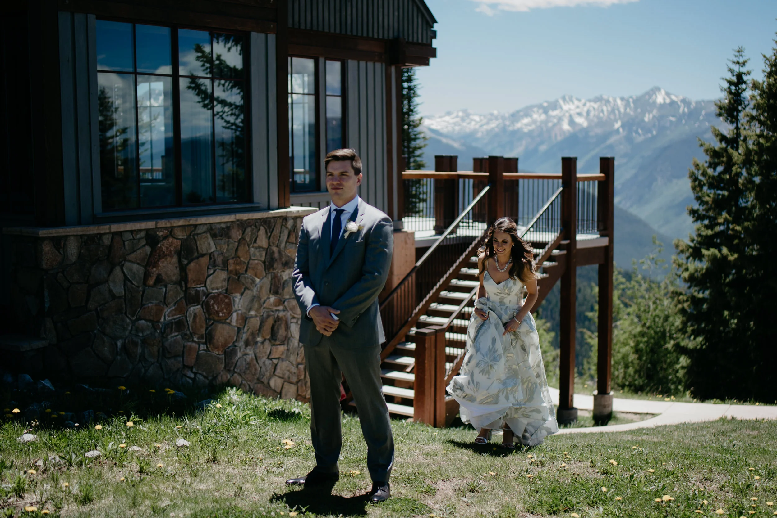  The Little Nell wedding in Aspen, CO. First look with bride and groom. 