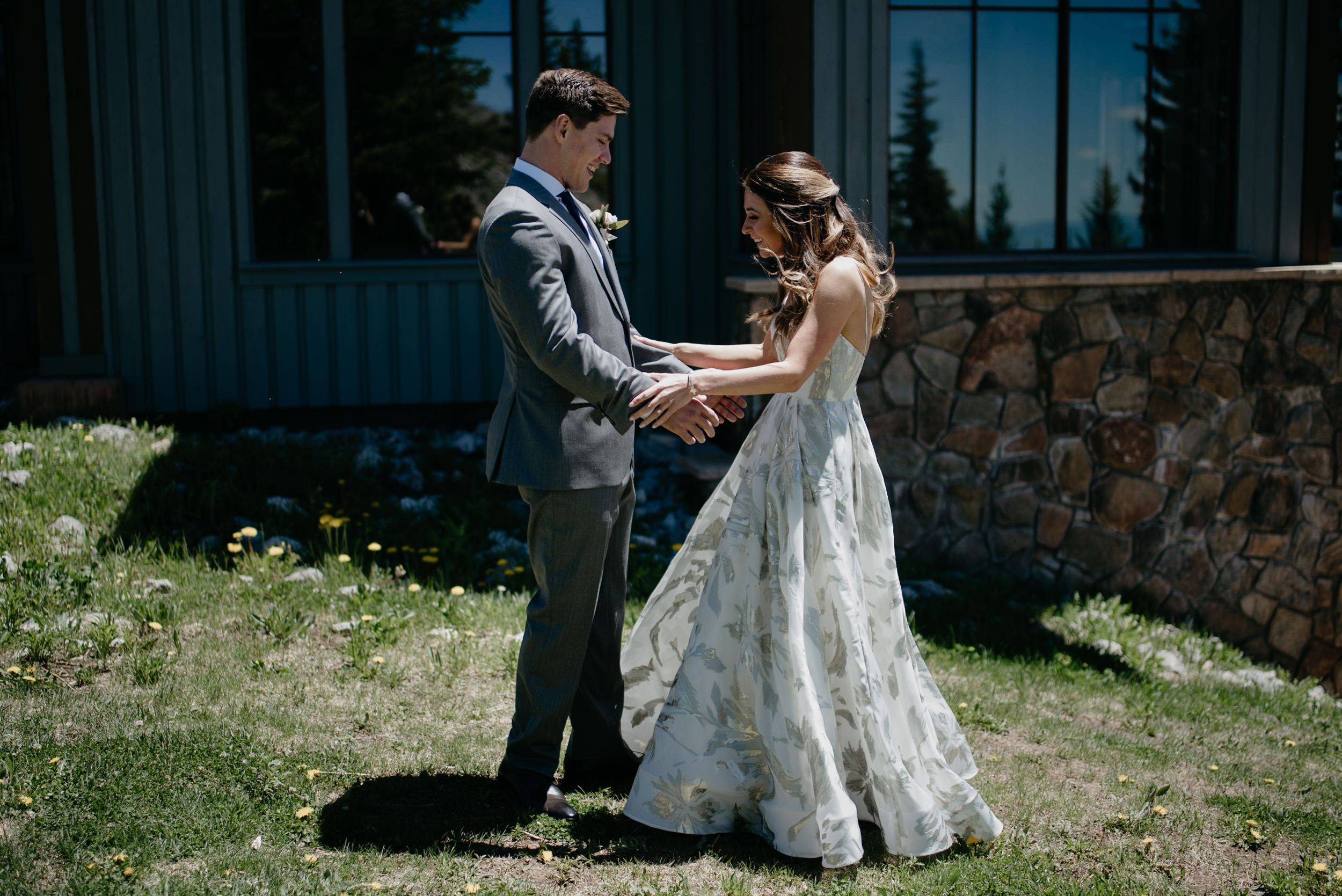  First look with bride and groom taken by Aspen wedding photographer. 