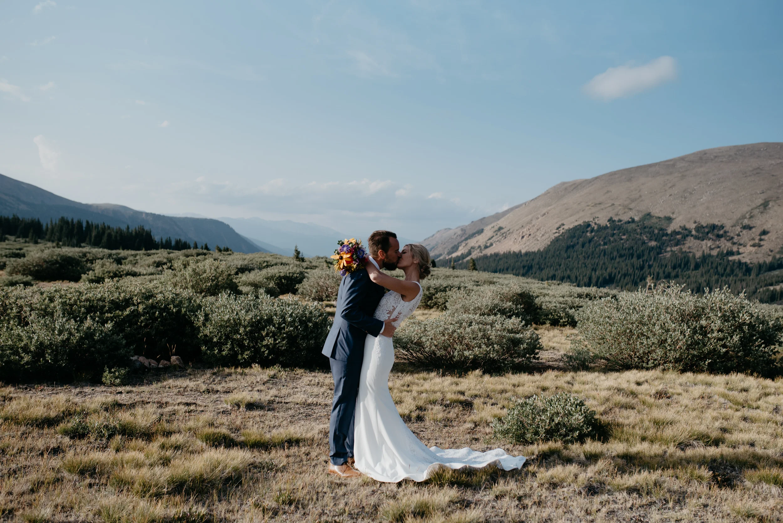  Bride and groom first kiss at Guanella Pass elopement 