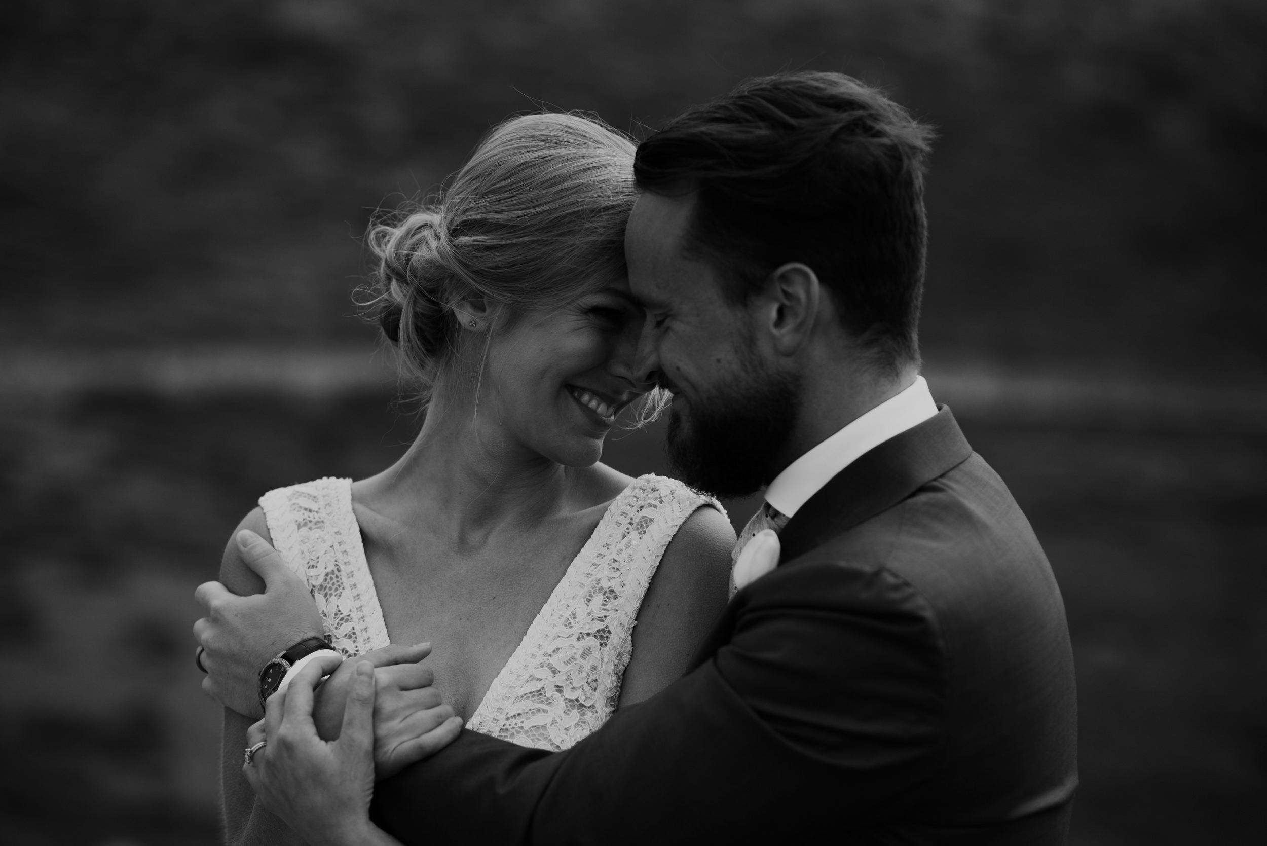  Close up of bride and groom at Colorado elopement. 