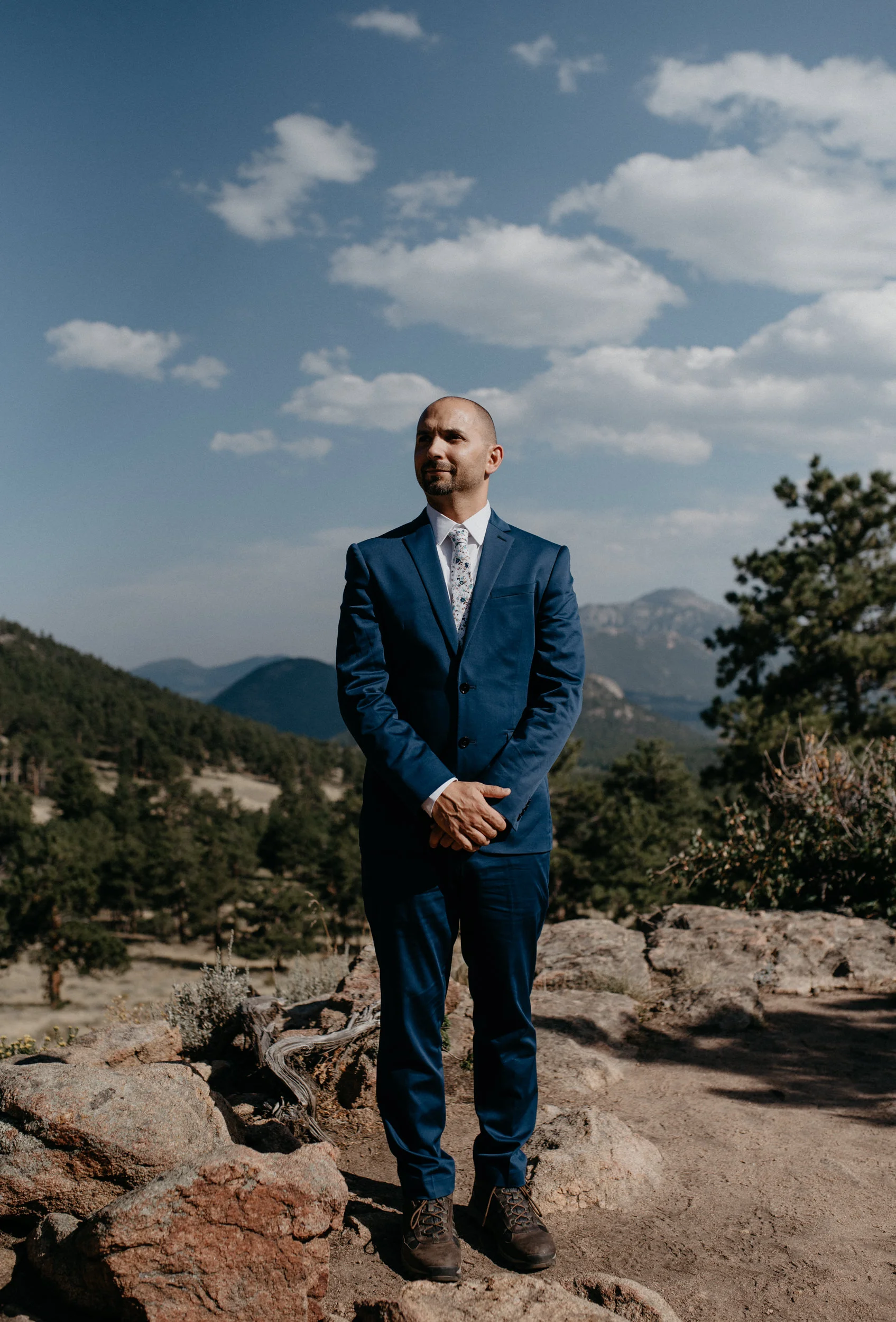  Groom waiting for bride for an elopement at 3M curve. Colorado wedding and elopement photographer. 