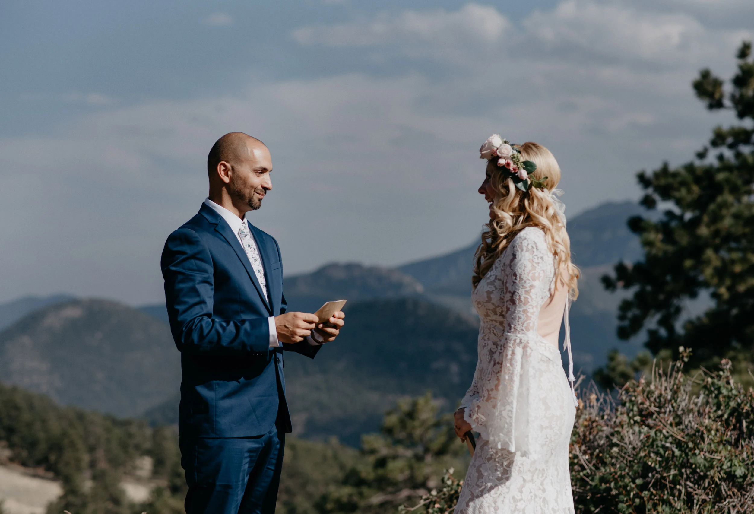  Ceremony photos for a Rocky Mountain National Park elopement at 3M curve. 