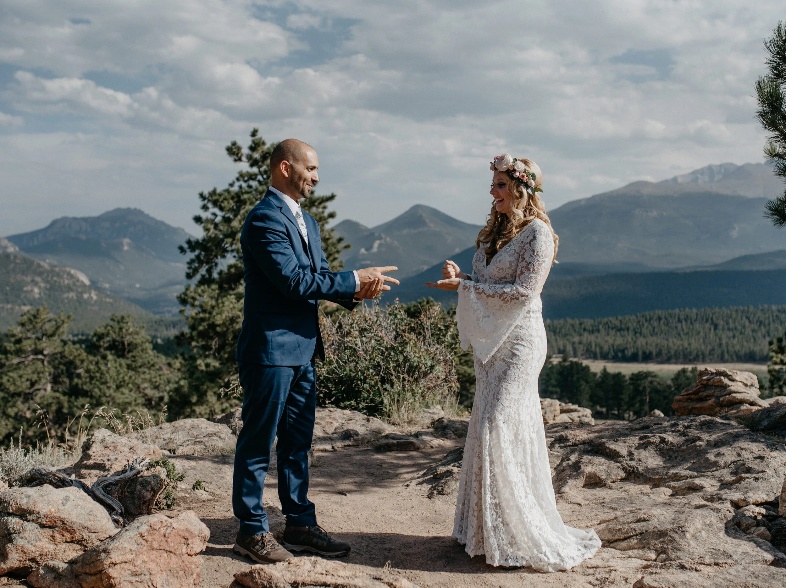  Intimate ceremony at 3M curve in Estes Park. Colorado elopement and wedding photographer. 