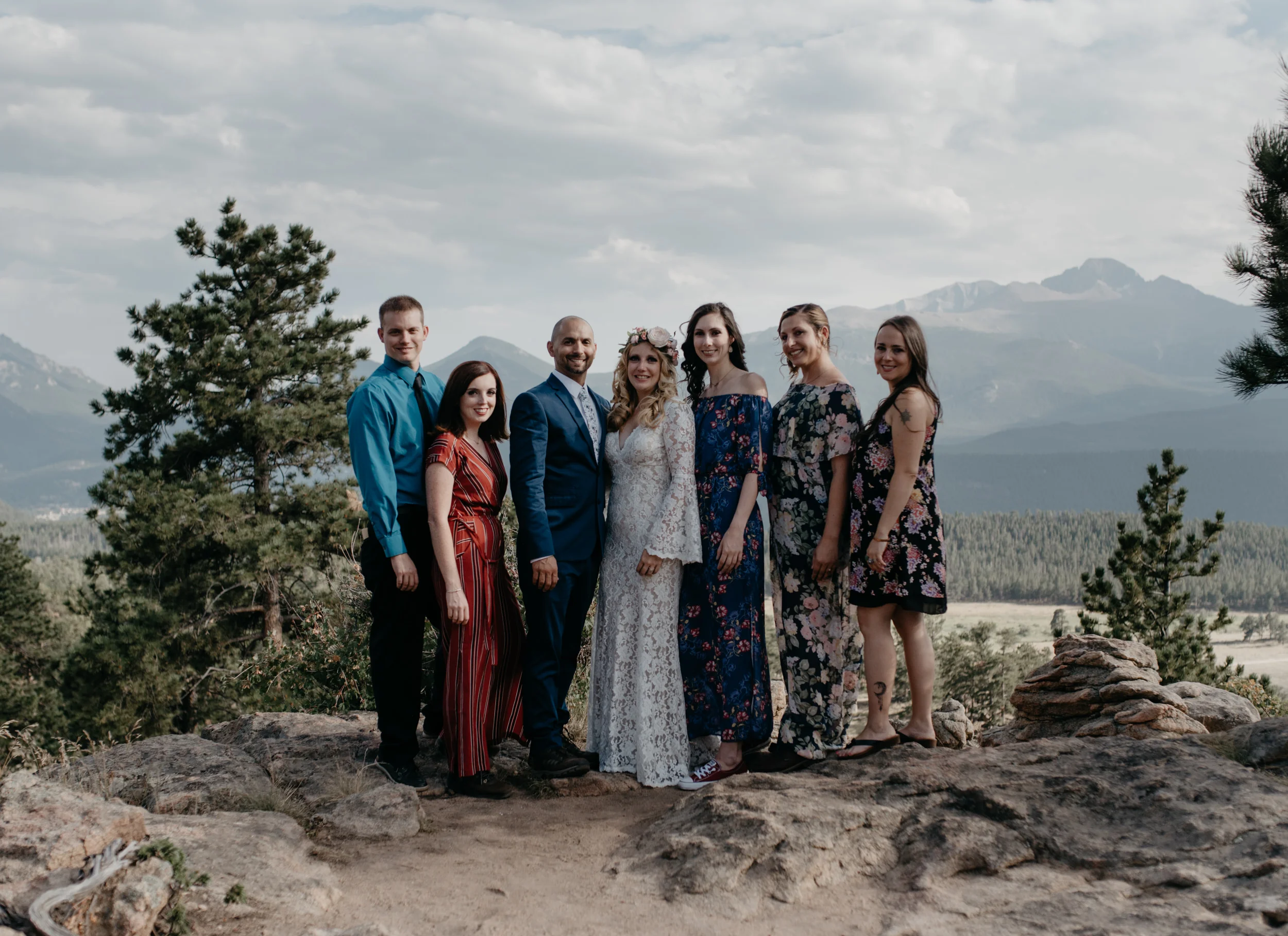  Wedding party at 3M curve for Rocky Mountain National Park elopement. Colorado elopement photographer. 